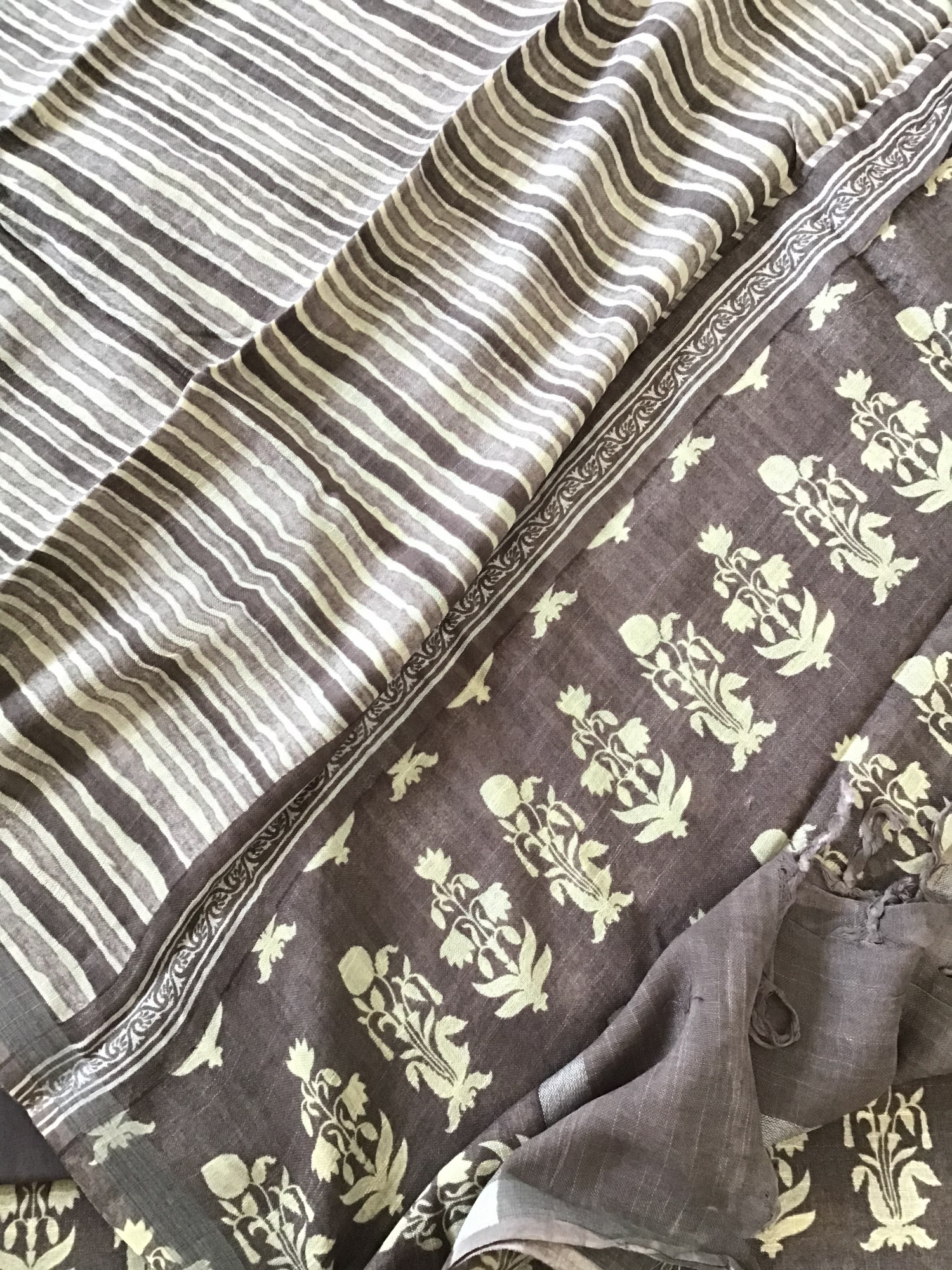 Pure Linen Jute Cotton Silk Printed Suit - Brown