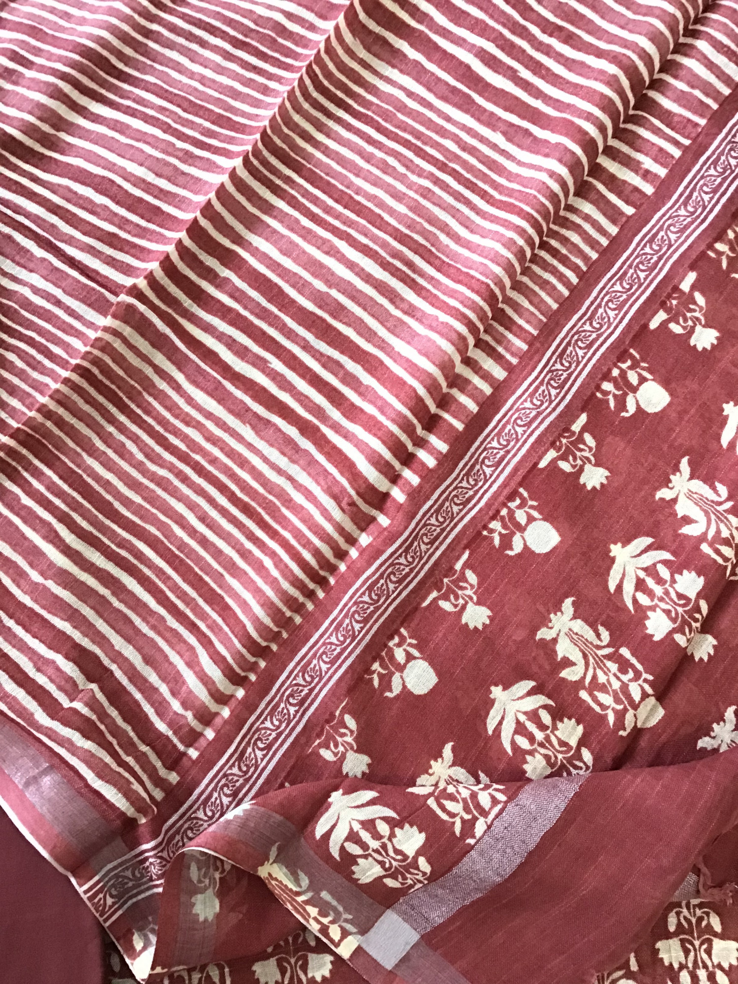 Pure Linen Jute Cotton Silk Printed Suit - Maroon