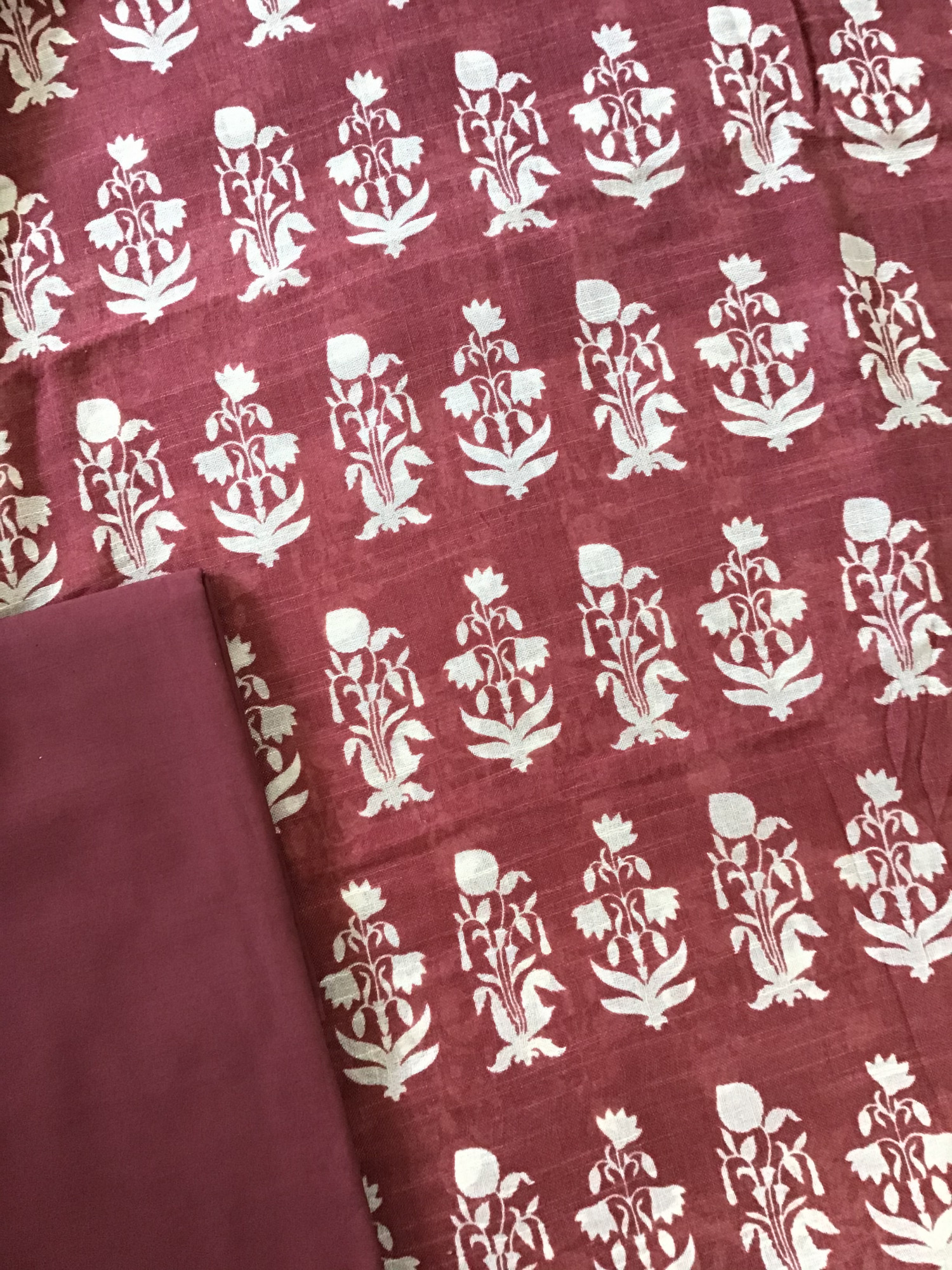 Pure Linen Jute Cotton Silk Printed Suit - Maroon