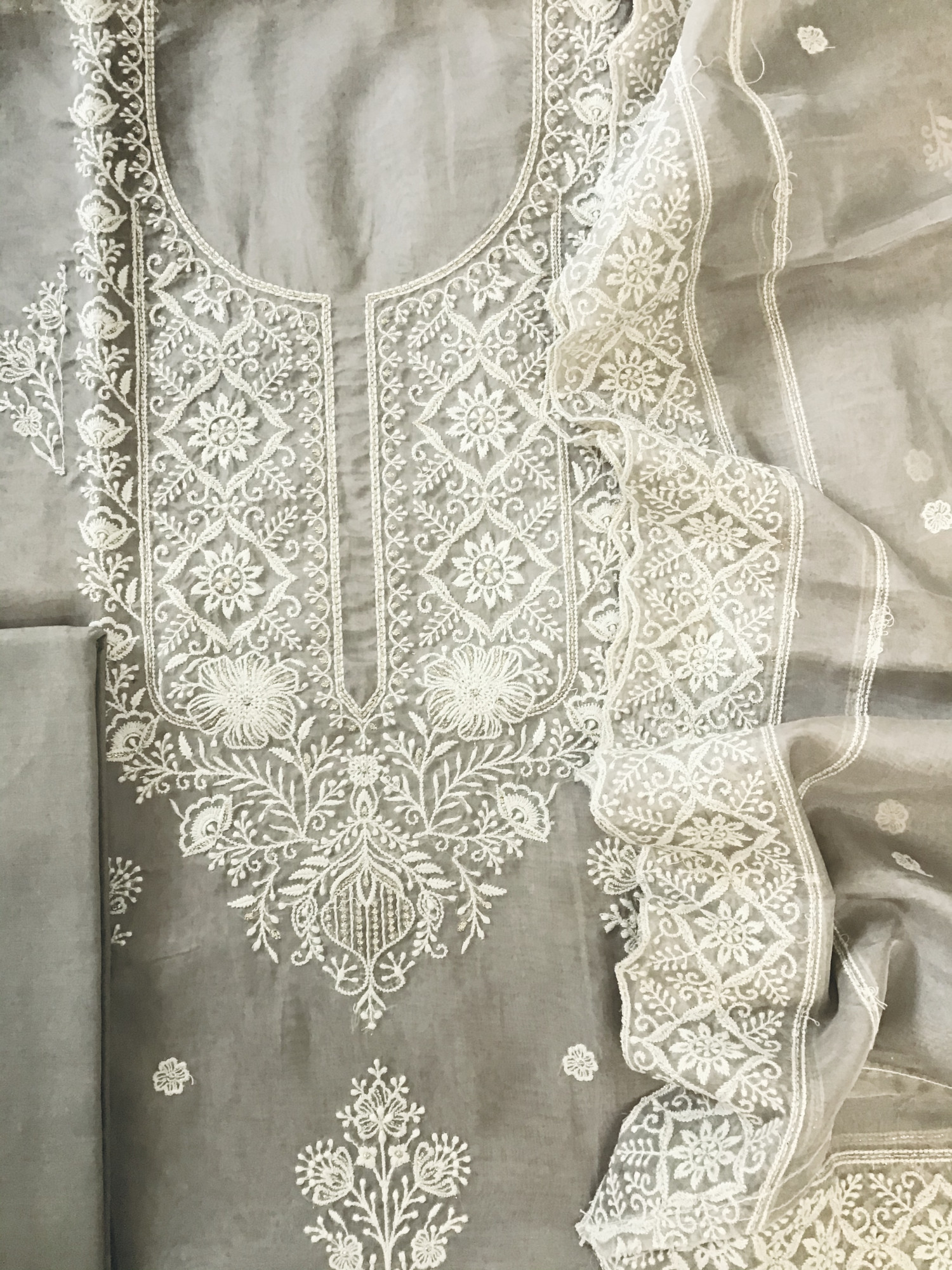 Soft Organza Embroidered Suit - Brown
