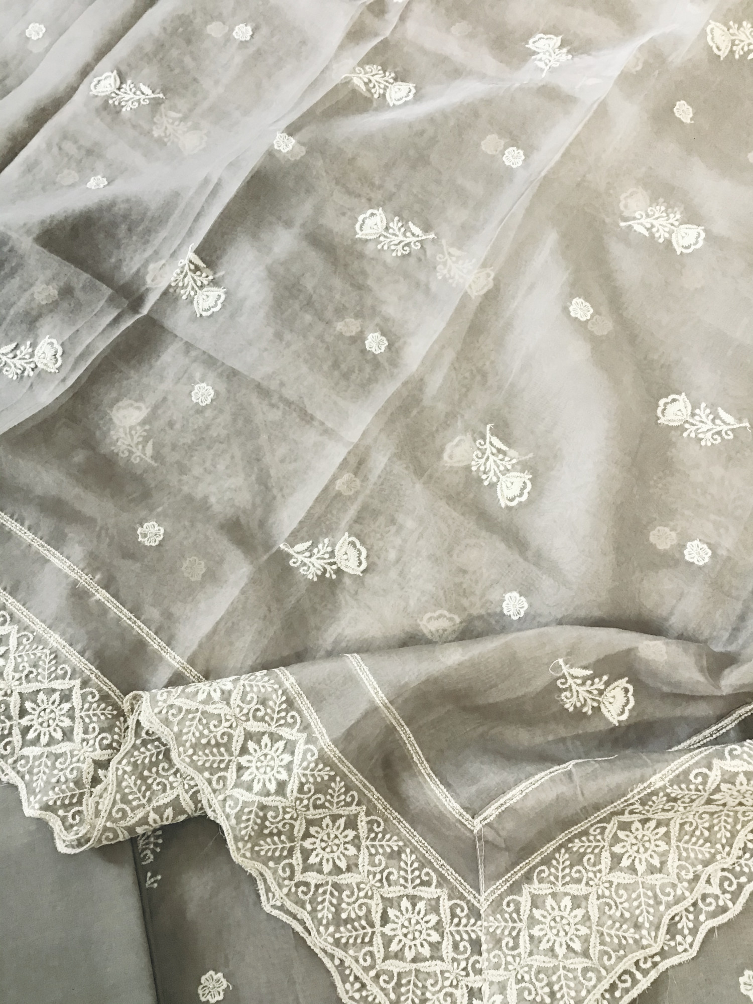 Soft Organza Embroidered Suit - Brown