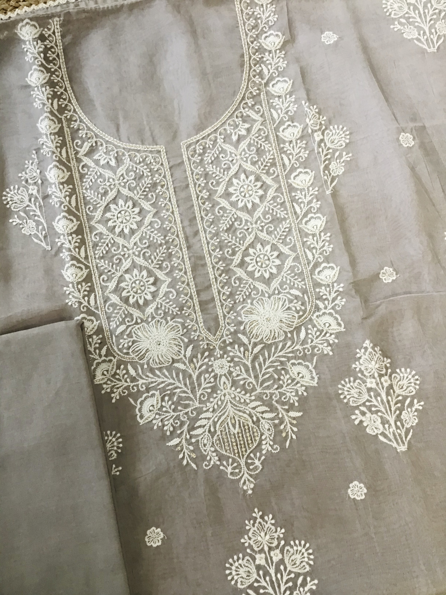 Soft Organza Embroidered Suit - Brown