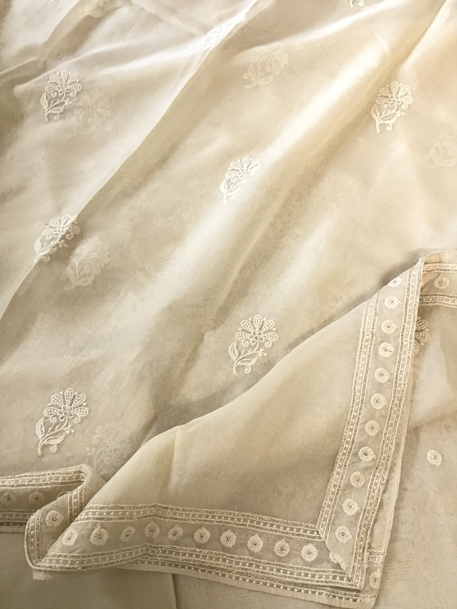 Soft Organza Embroidered Suit - Offwhite