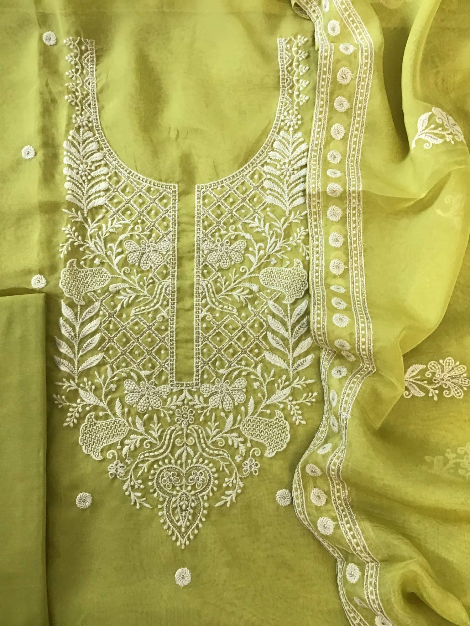 Soft Organza Embroidered Suit - Green
