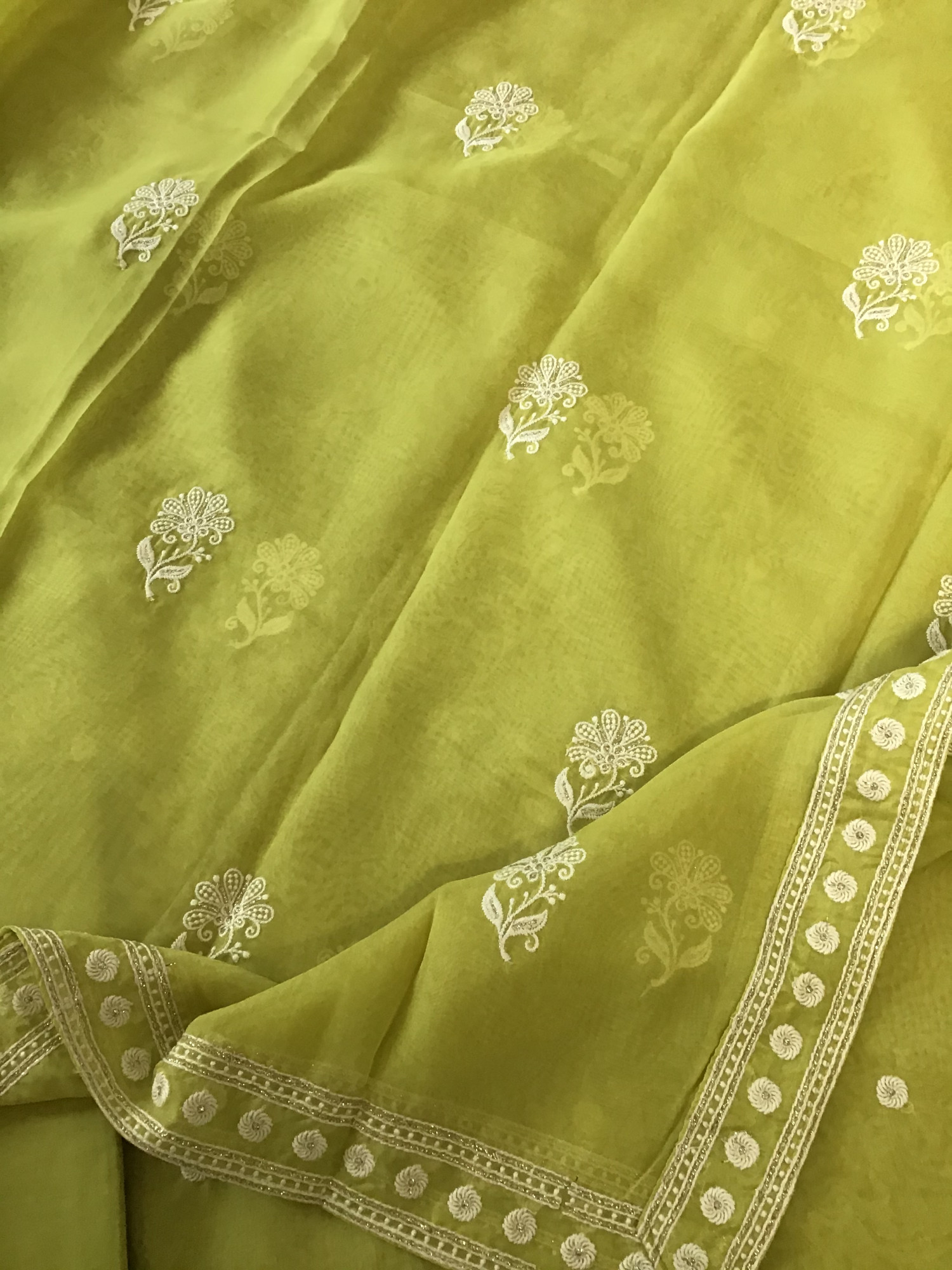 Soft Organza Embroidered Suit - Green