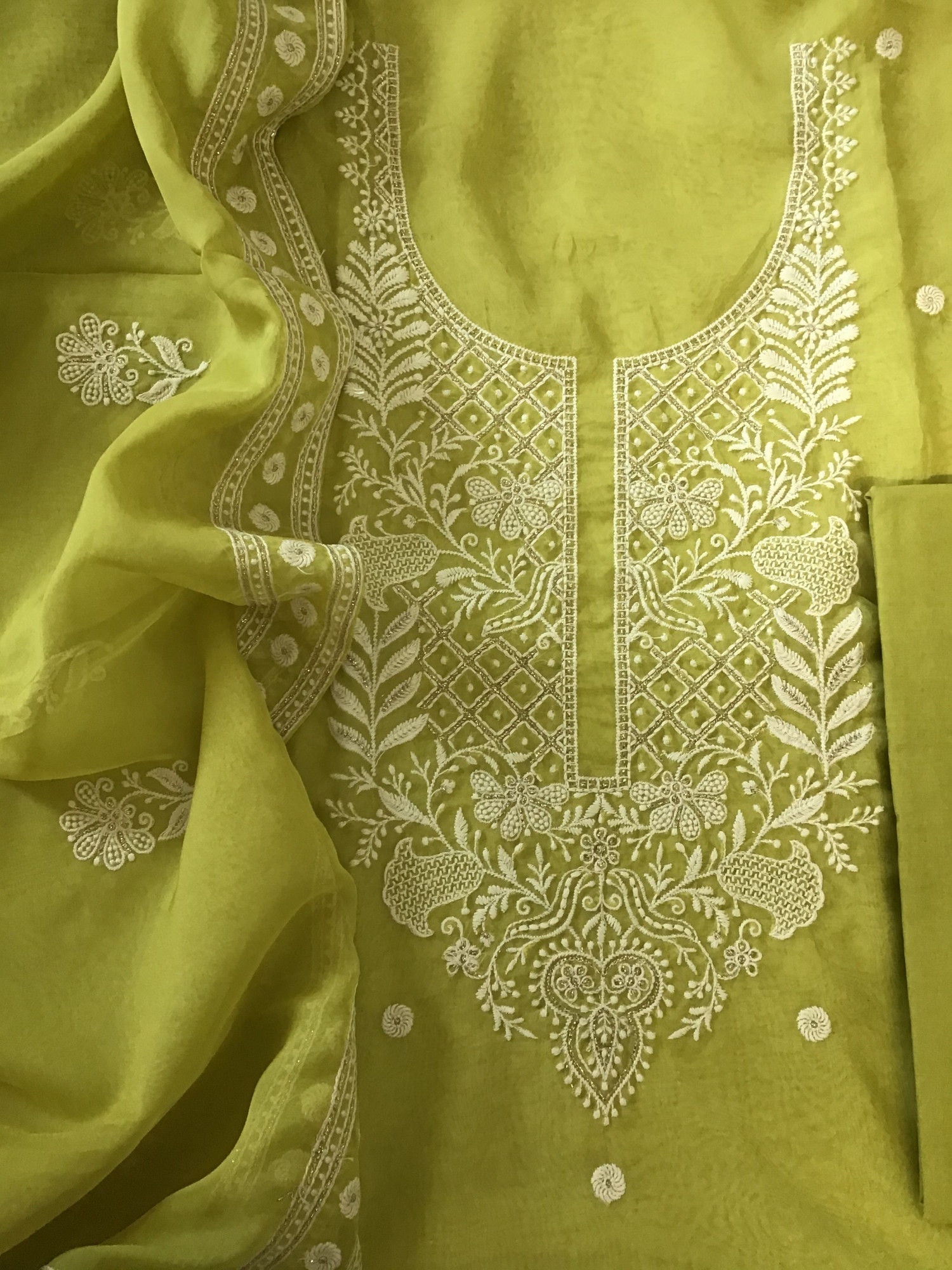 Soft Organza Embroidered Suit - Green
