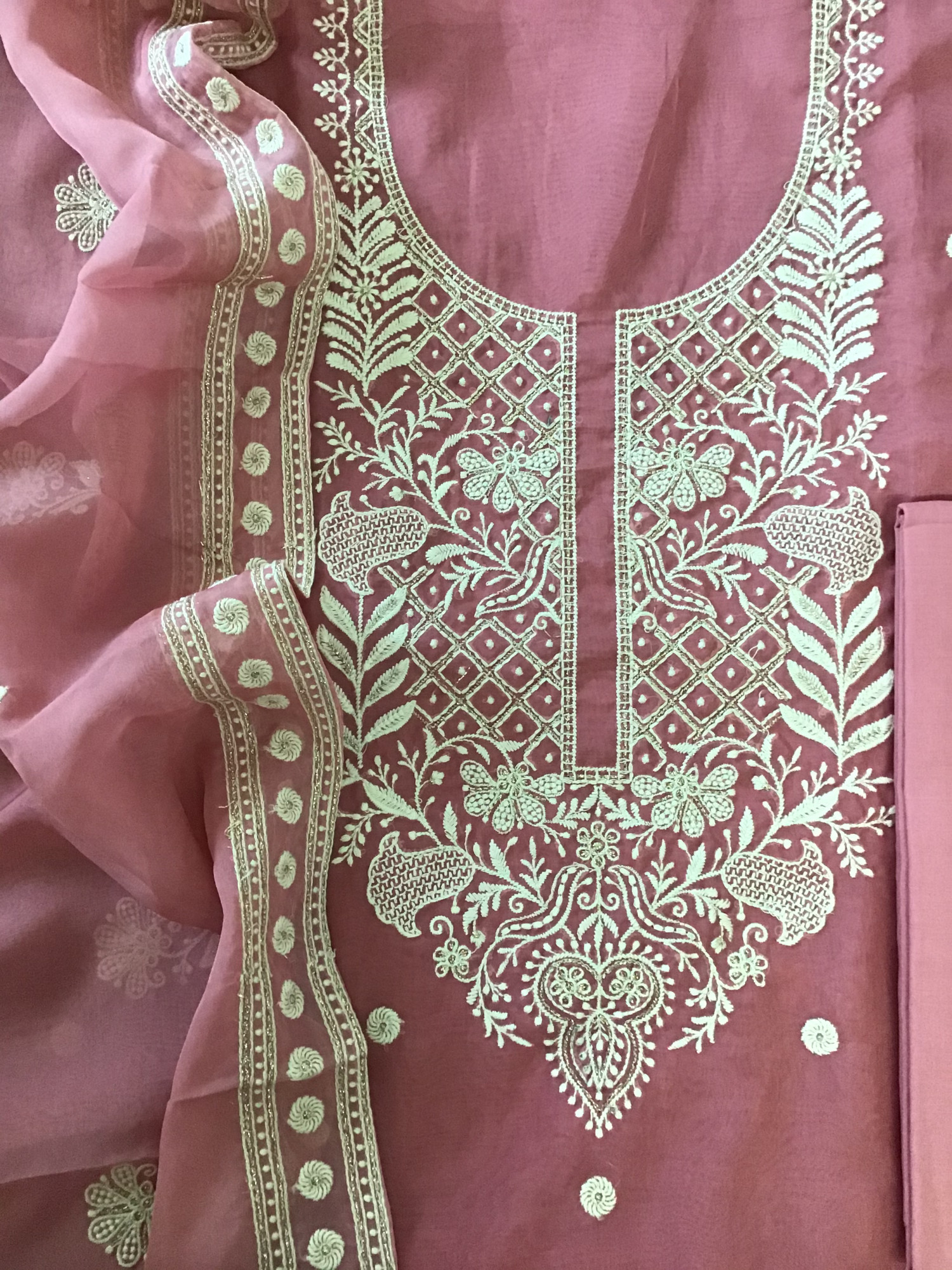 Soft Organza Embroidered Suit - Pink