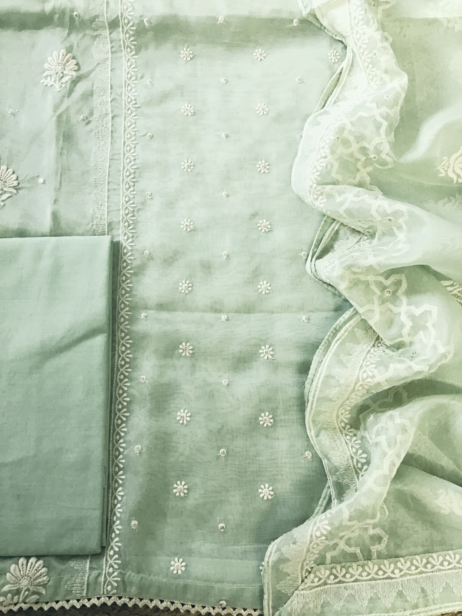Soft Organza Embroidered Suit - Green