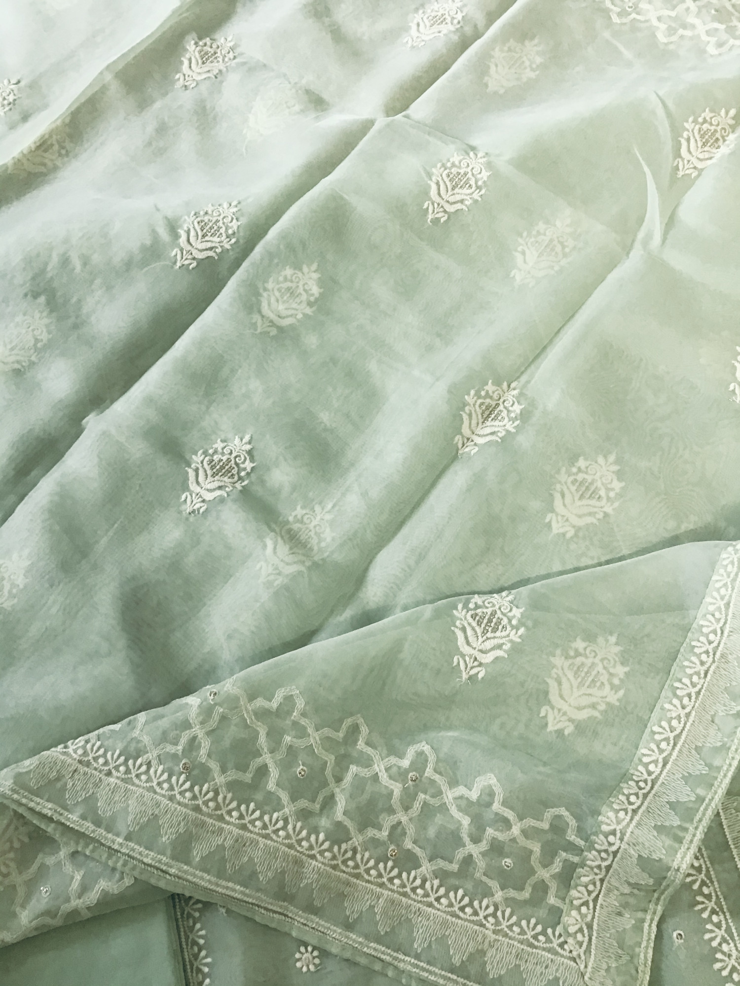 Soft Organza Embroidered Suit - Green