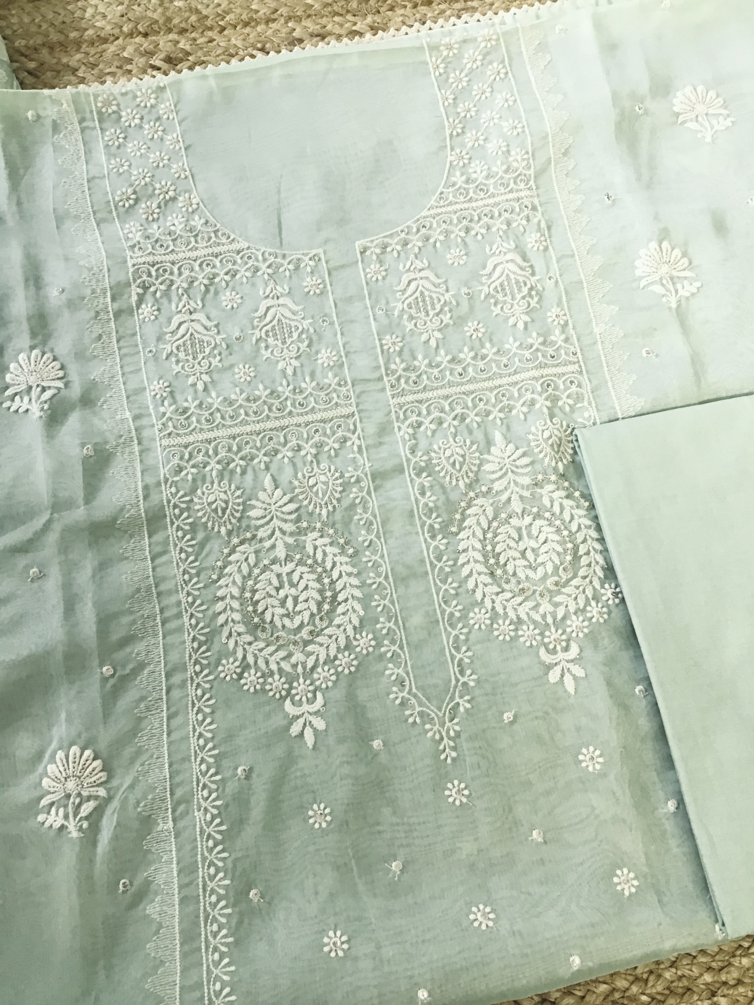 Soft Organza Embroidered Suit - Green