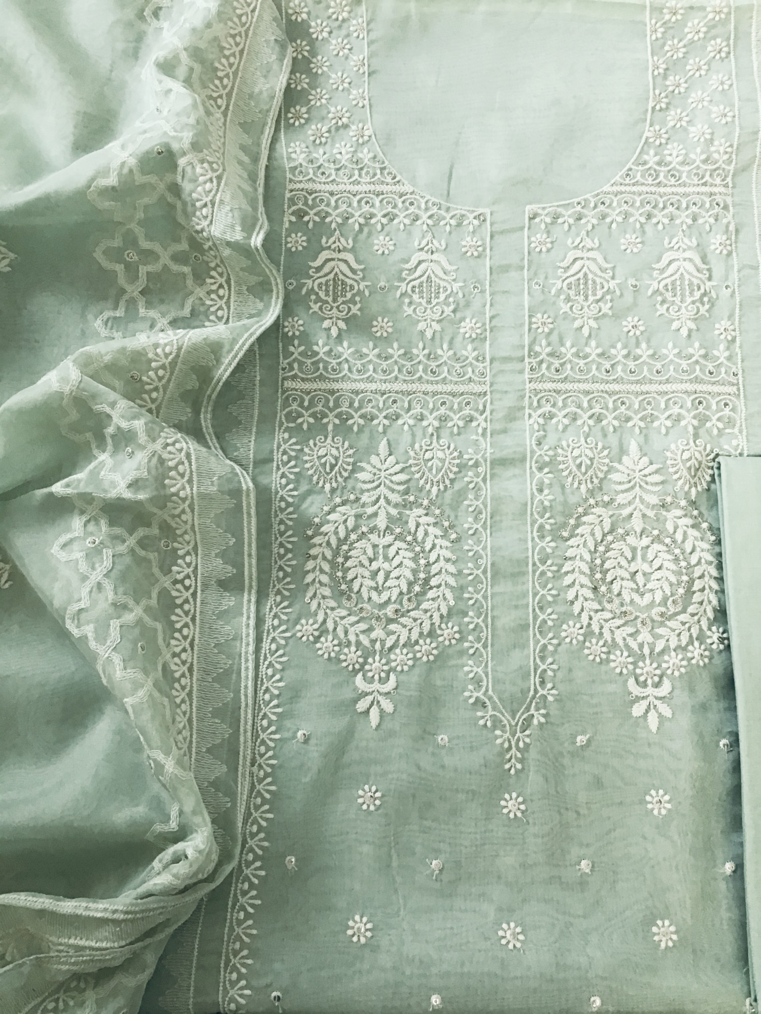 Soft Organza Embroidered Suit - Green