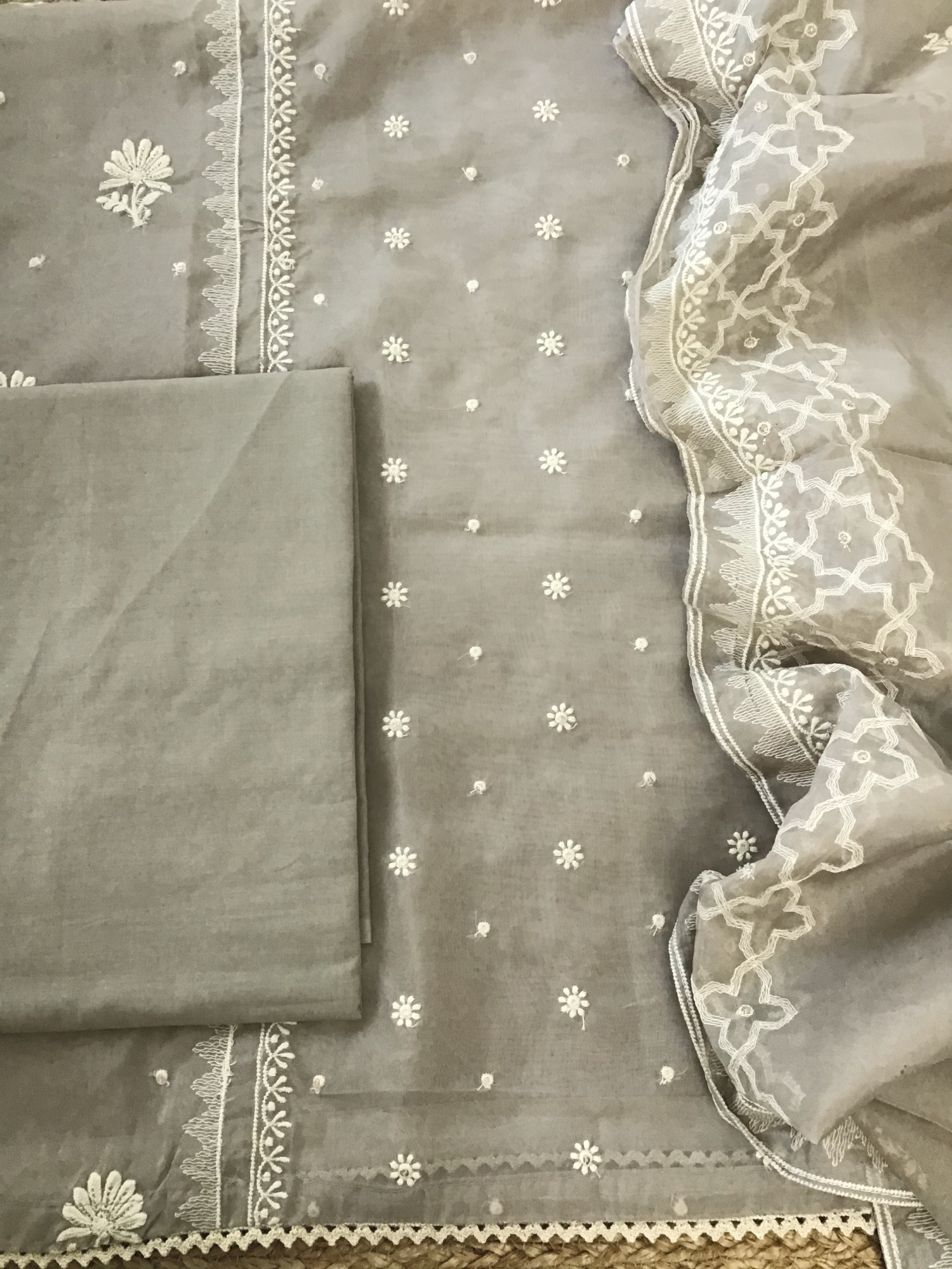 Soft Organza Embroidered Suit - Brown