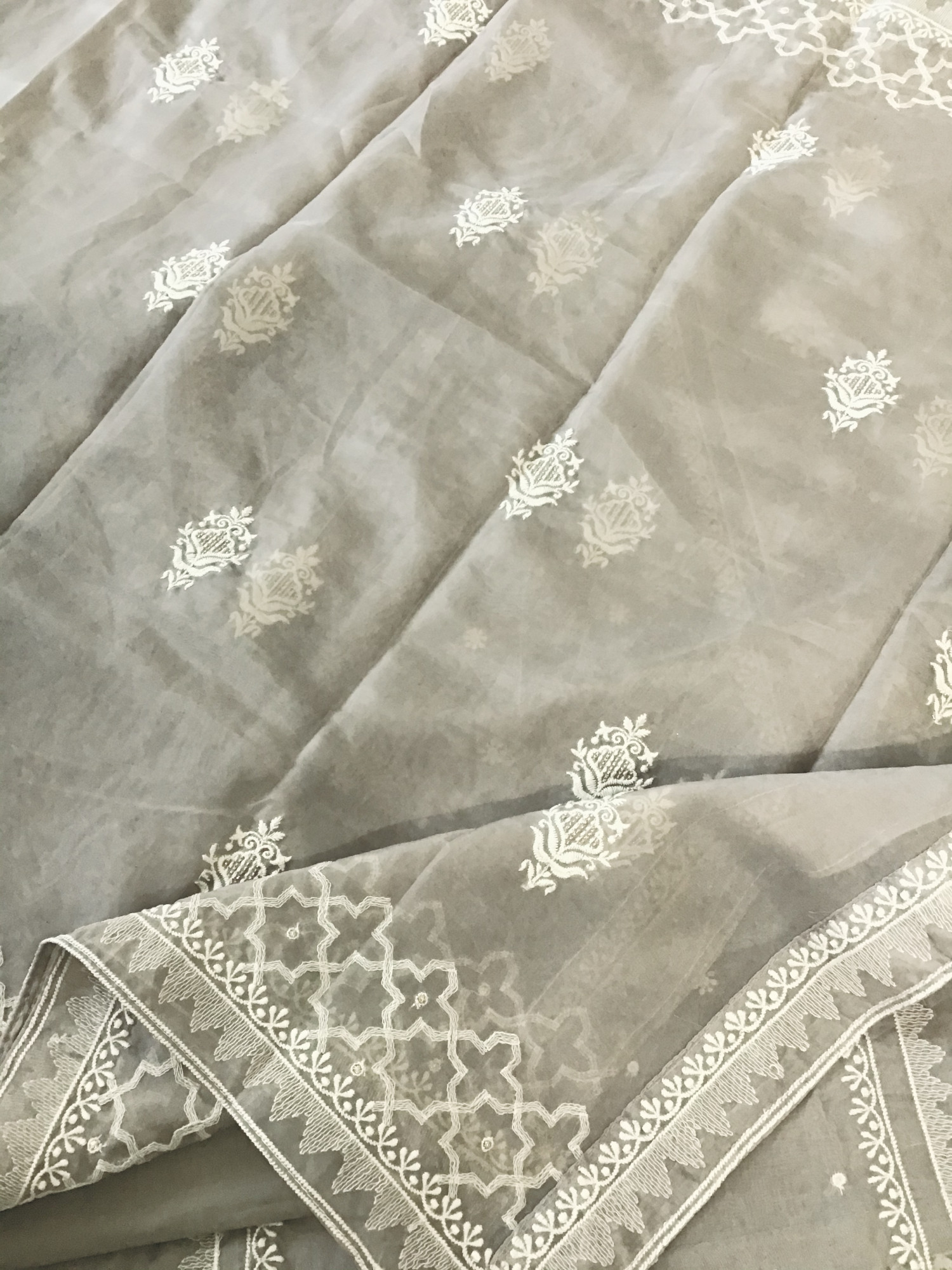 Soft Organza Embroidered Suit - Brown