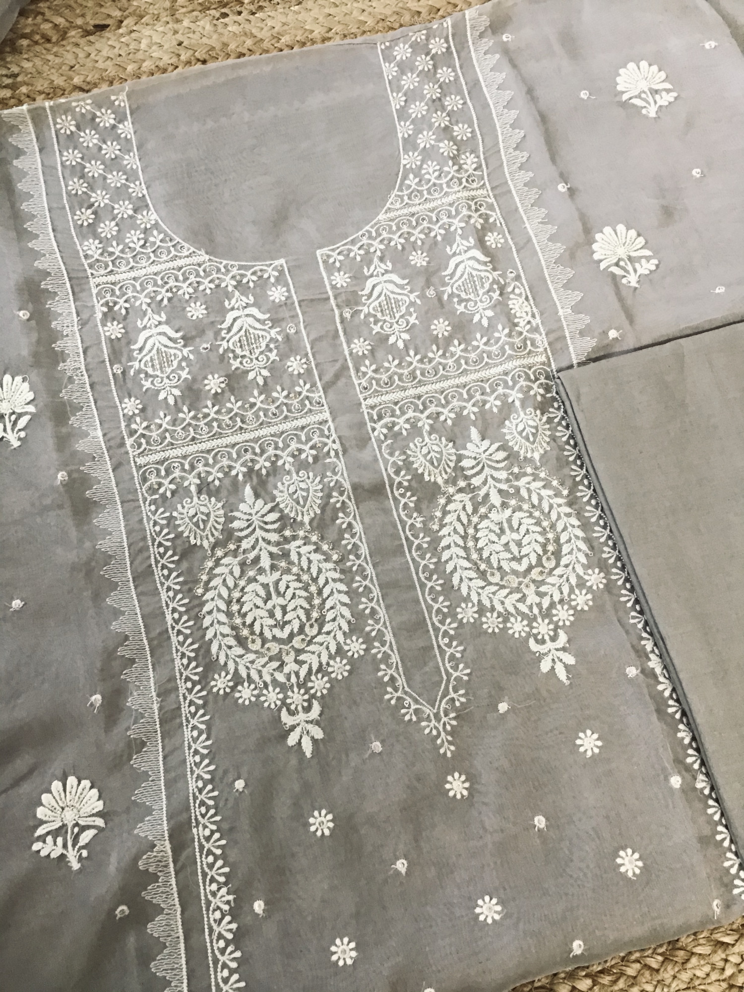 Soft Organza Embroidered Suit - Brown