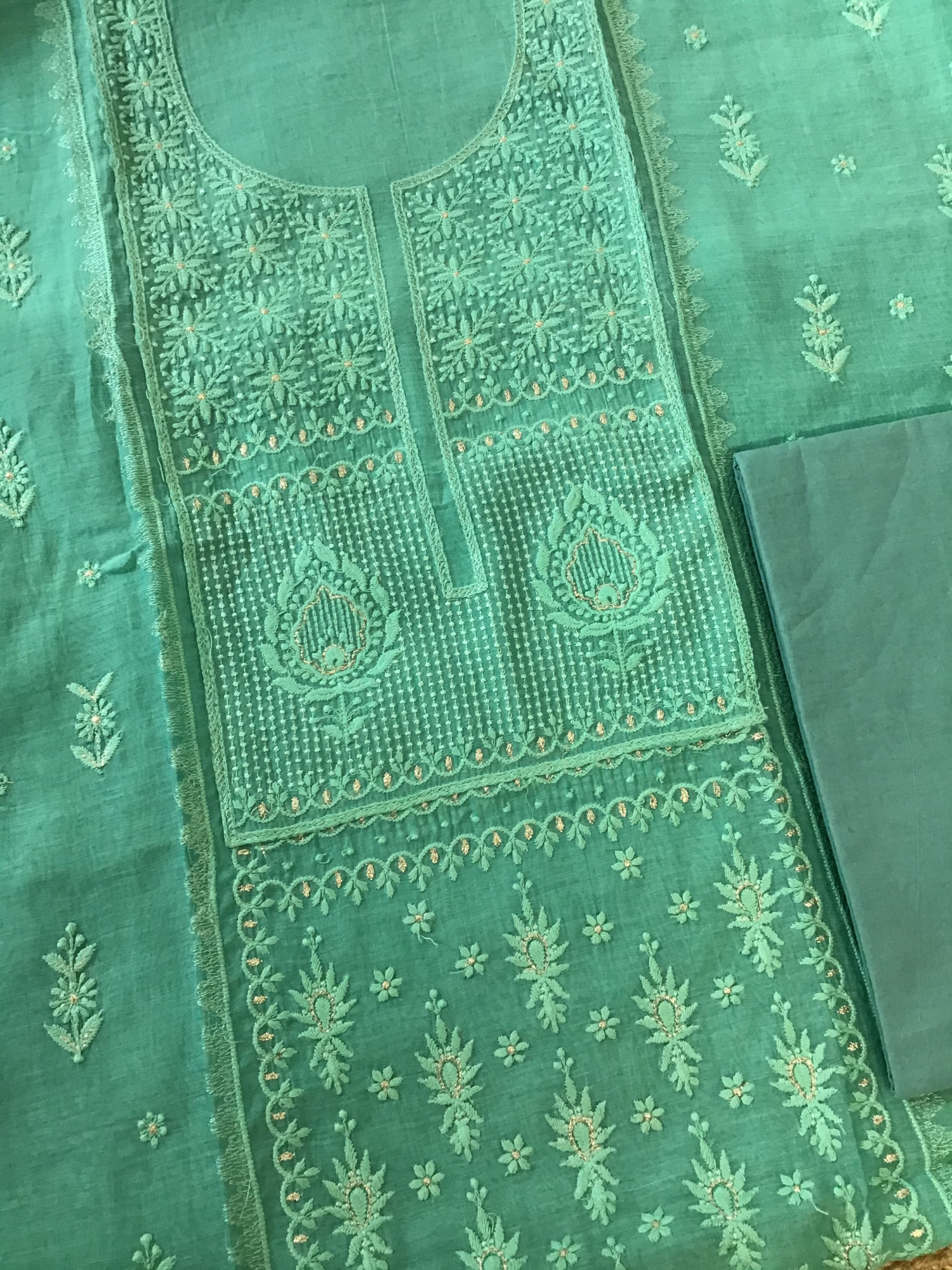 Pure Chanderi Embroidered Suit - Green
