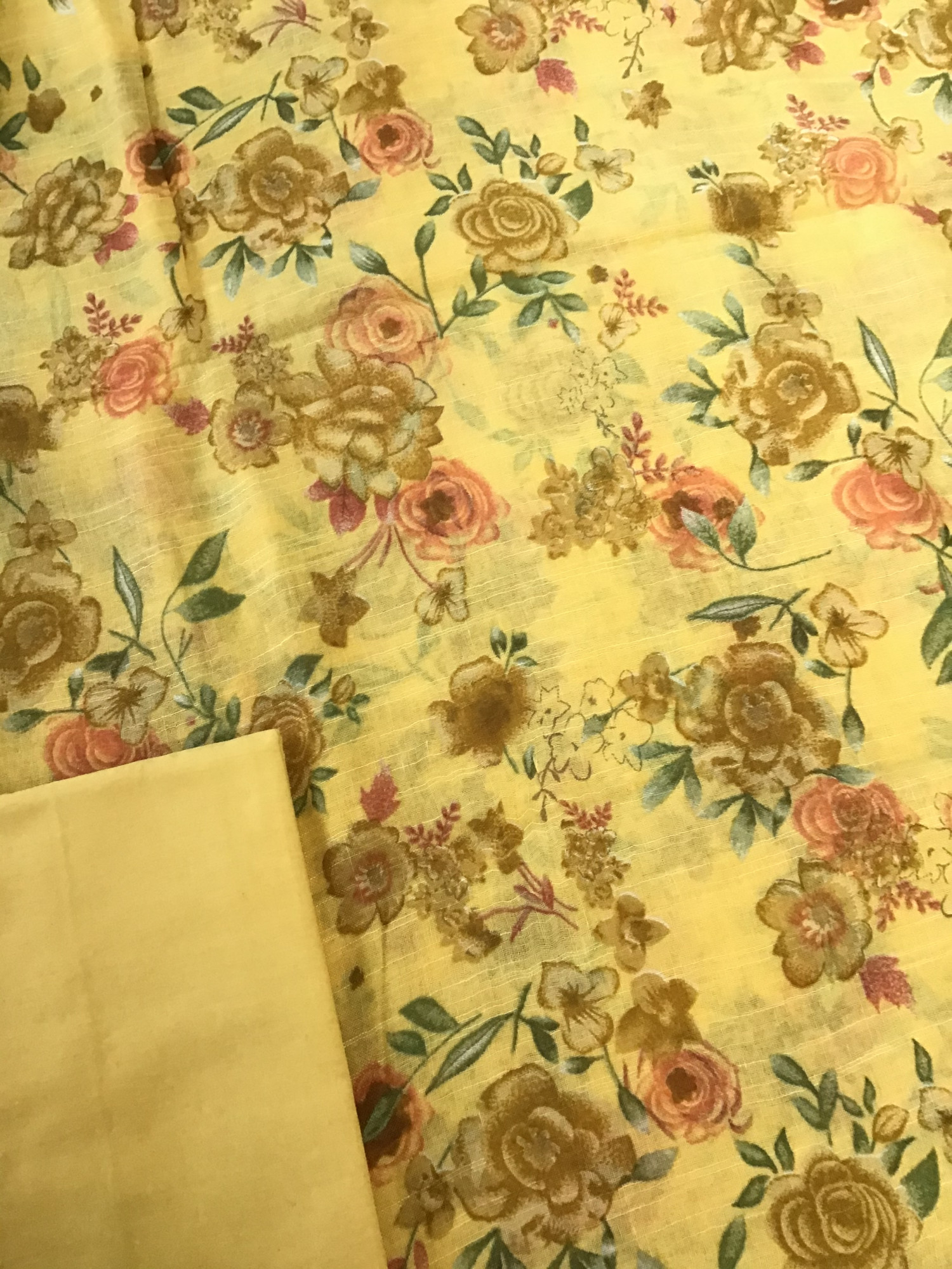 Pure Linen Jute Cotton Printed Suit - Yellow