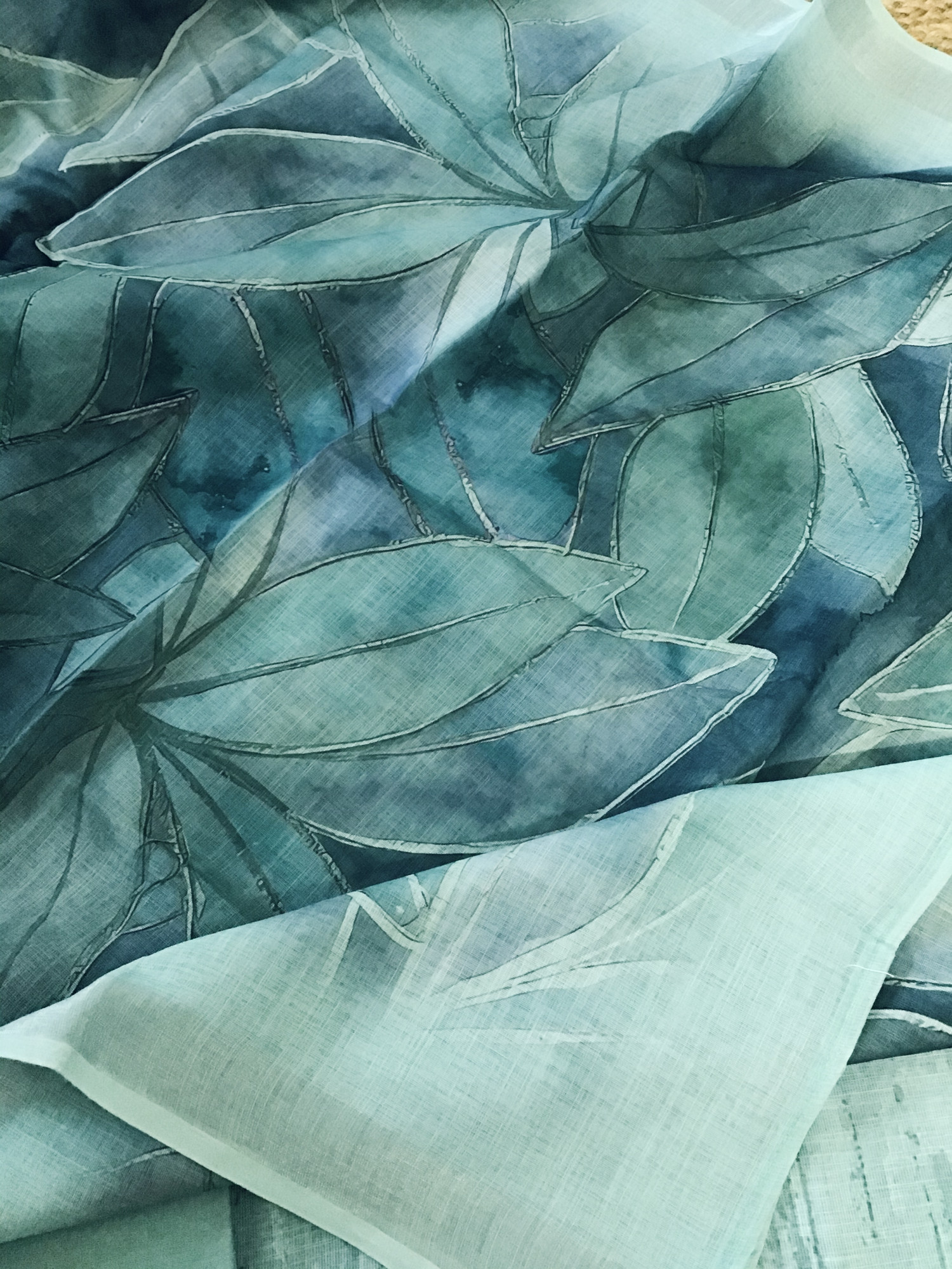 Soft Semi Linen Jute Cotton Printed Embroidered Suit - Blue