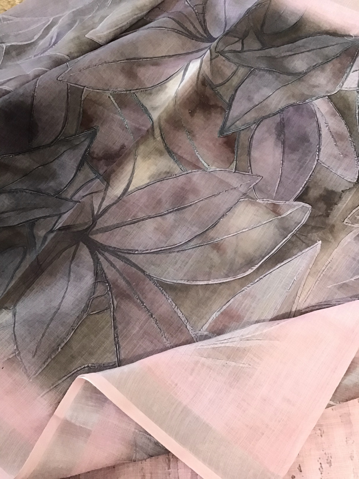 Soft Semi Linen Jute Cotton Printed Embroidered Suit - Pink