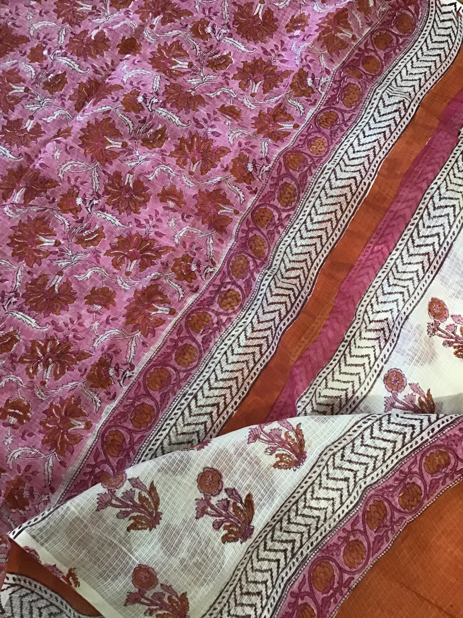 Pure Fine Cotton Printed Suit - WhitePink