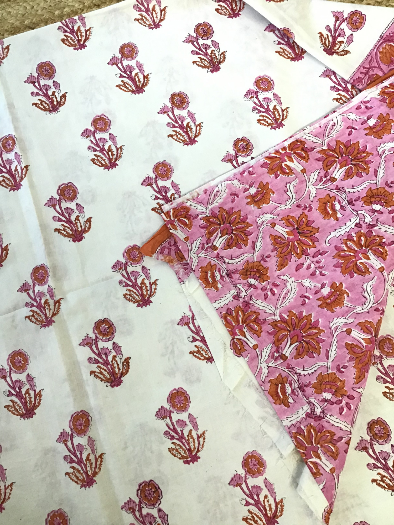 Pure Fine Cotton Printed Suit - WhitePink