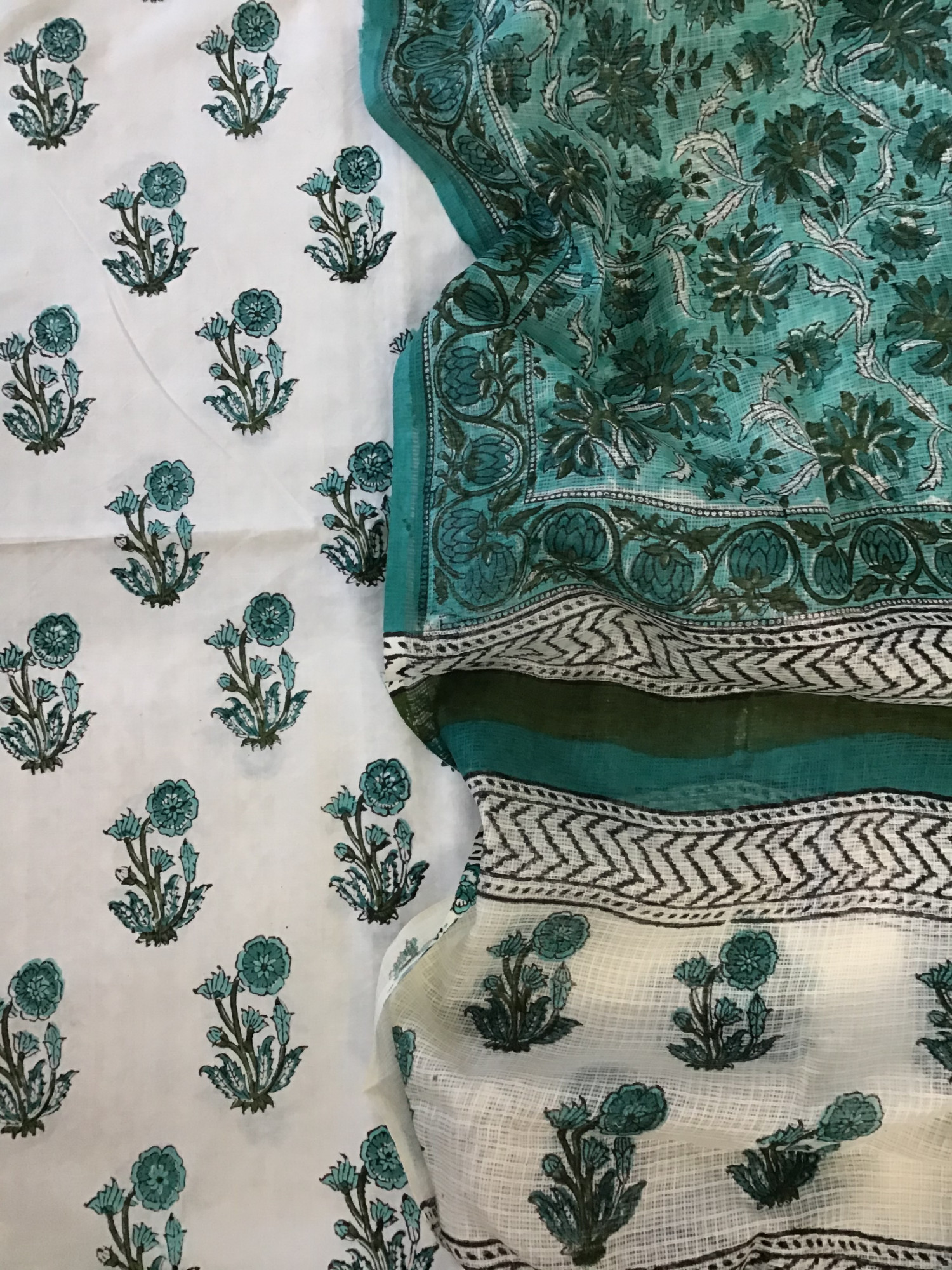 Pure Fine Cotton Printed Suit - WhiteGreen