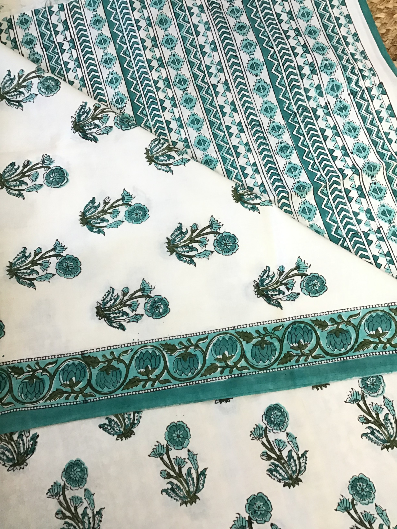 Pure Fine Cotton Printed Suit - WhiteGreen