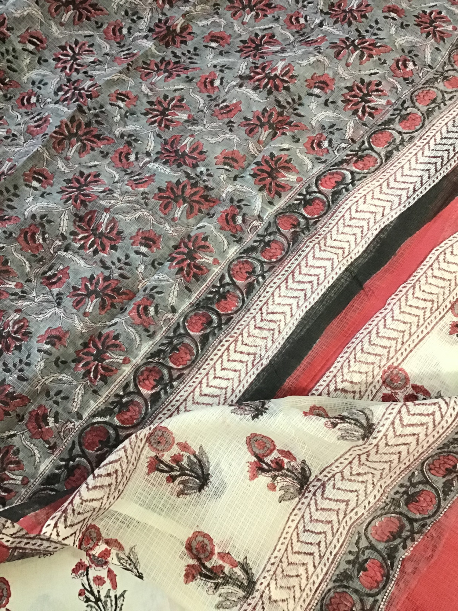 Pure Fine Cotton Printed Suit - WhiteGrey