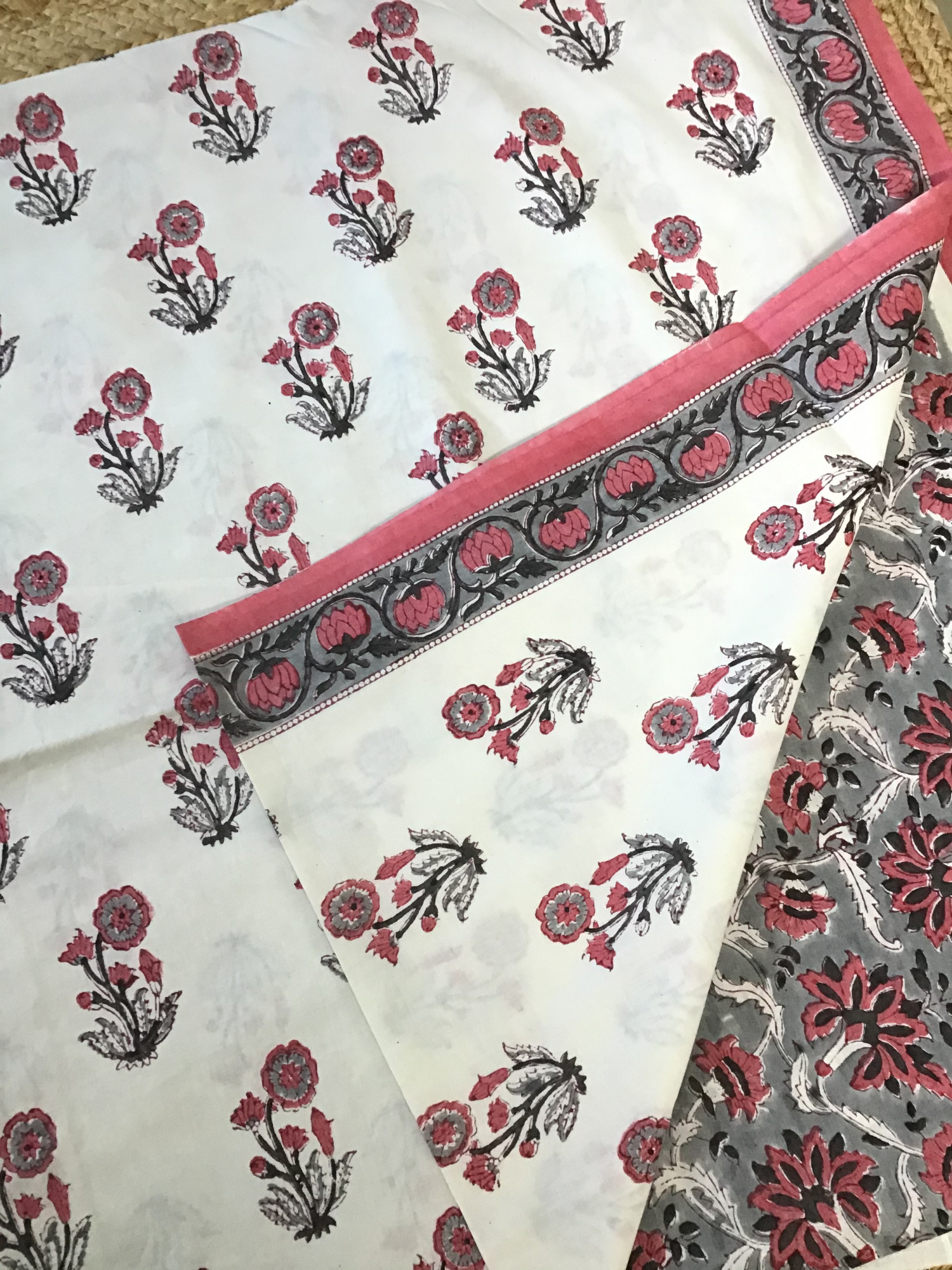 Pure Fine Cotton Printed Suit - WhiteGrey