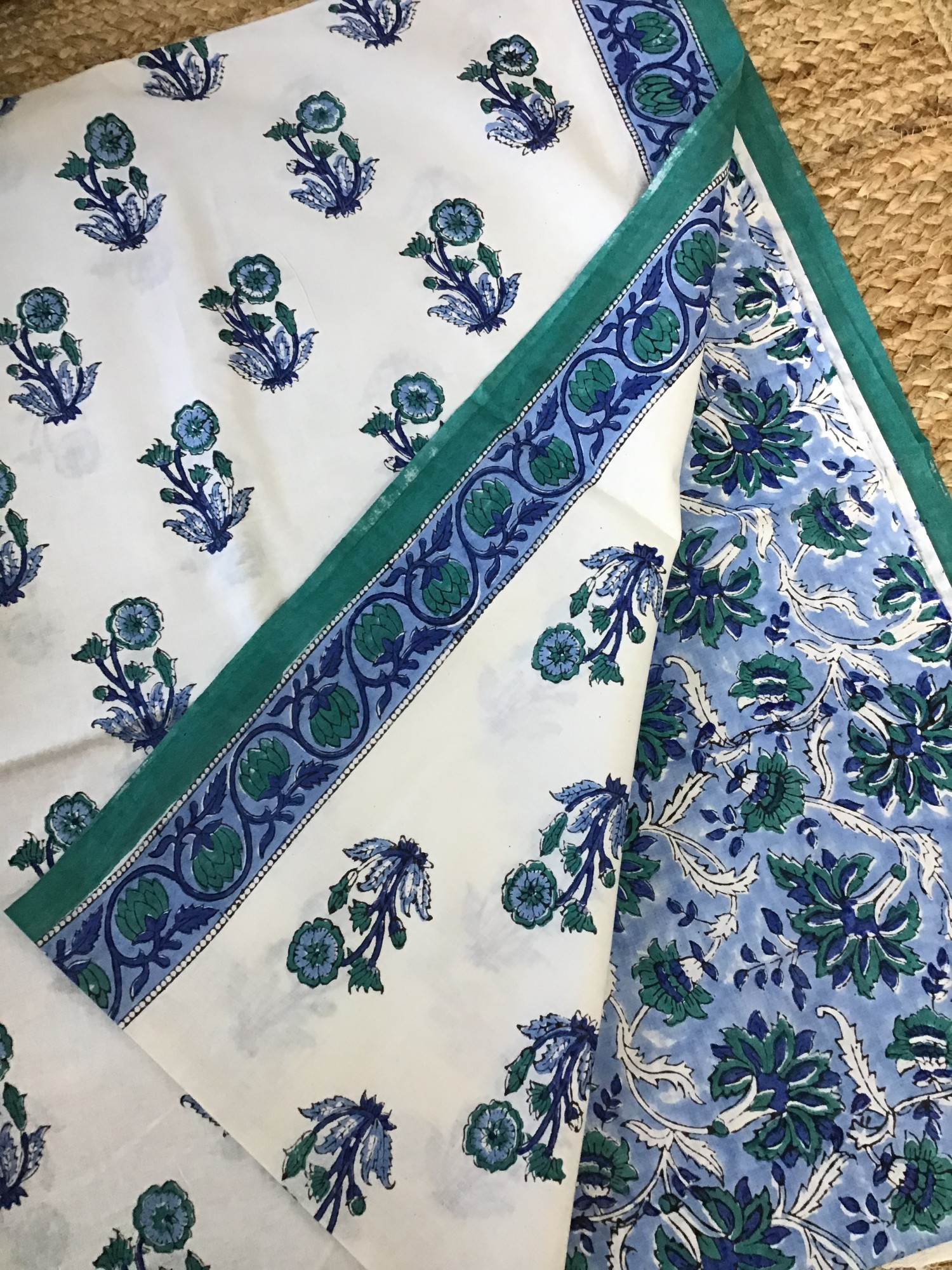 Pure Fine Cotton Printed Suit - WhiteBlue