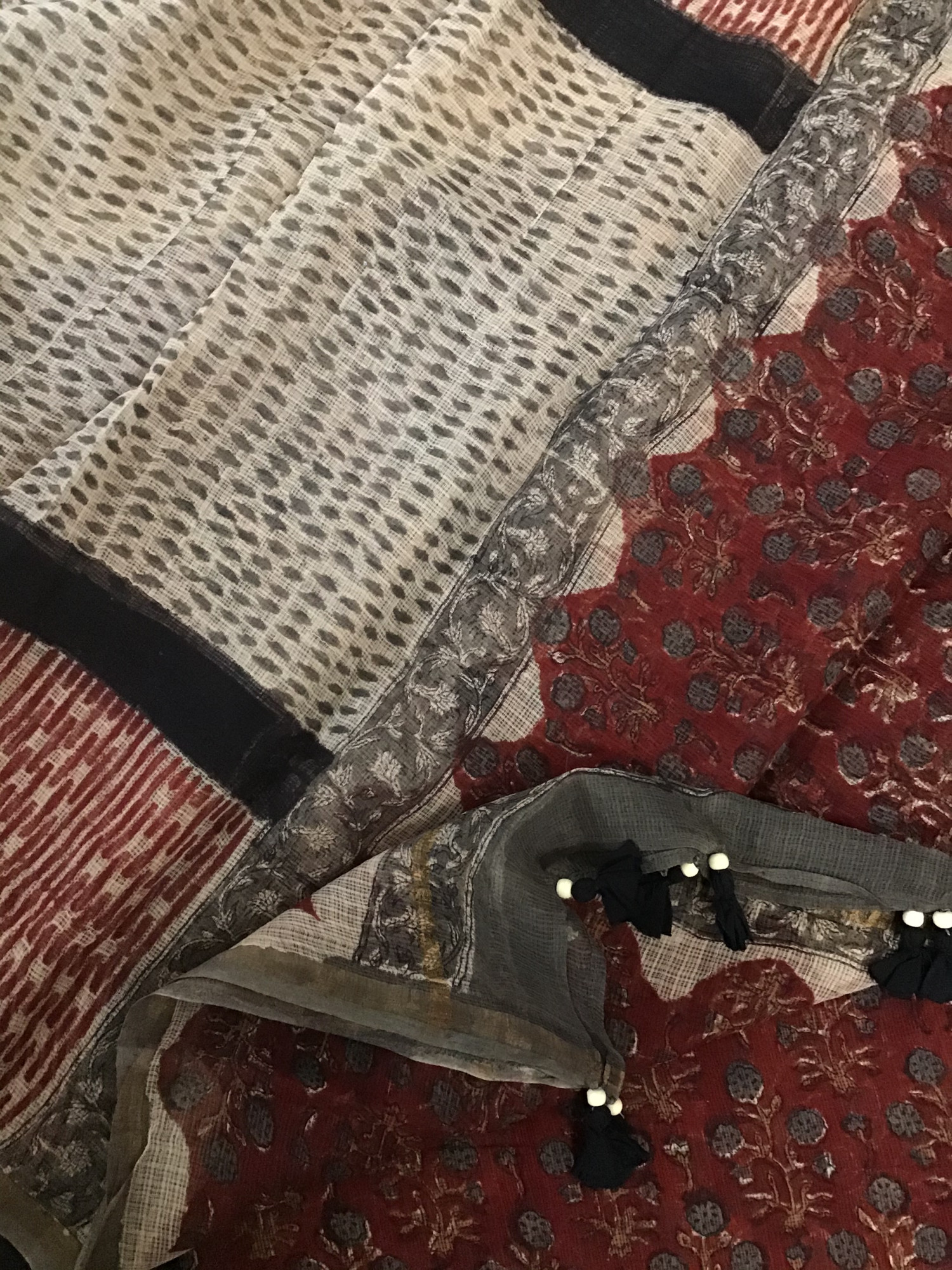 Pure Kota Cotton Printed Embroidered Suit - Maroon