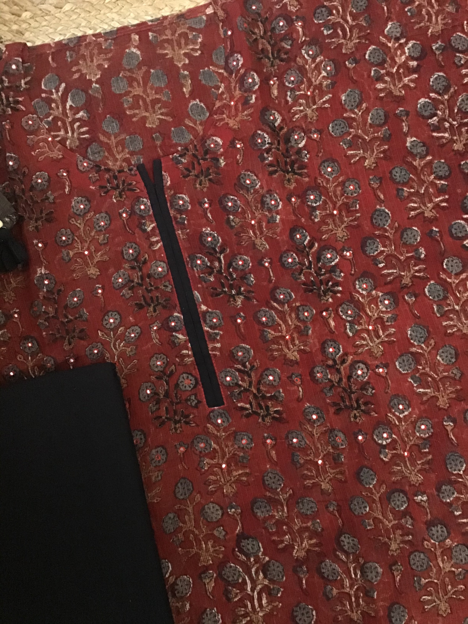 Pure Kota Cotton Printed Embroidered Suit - Maroon