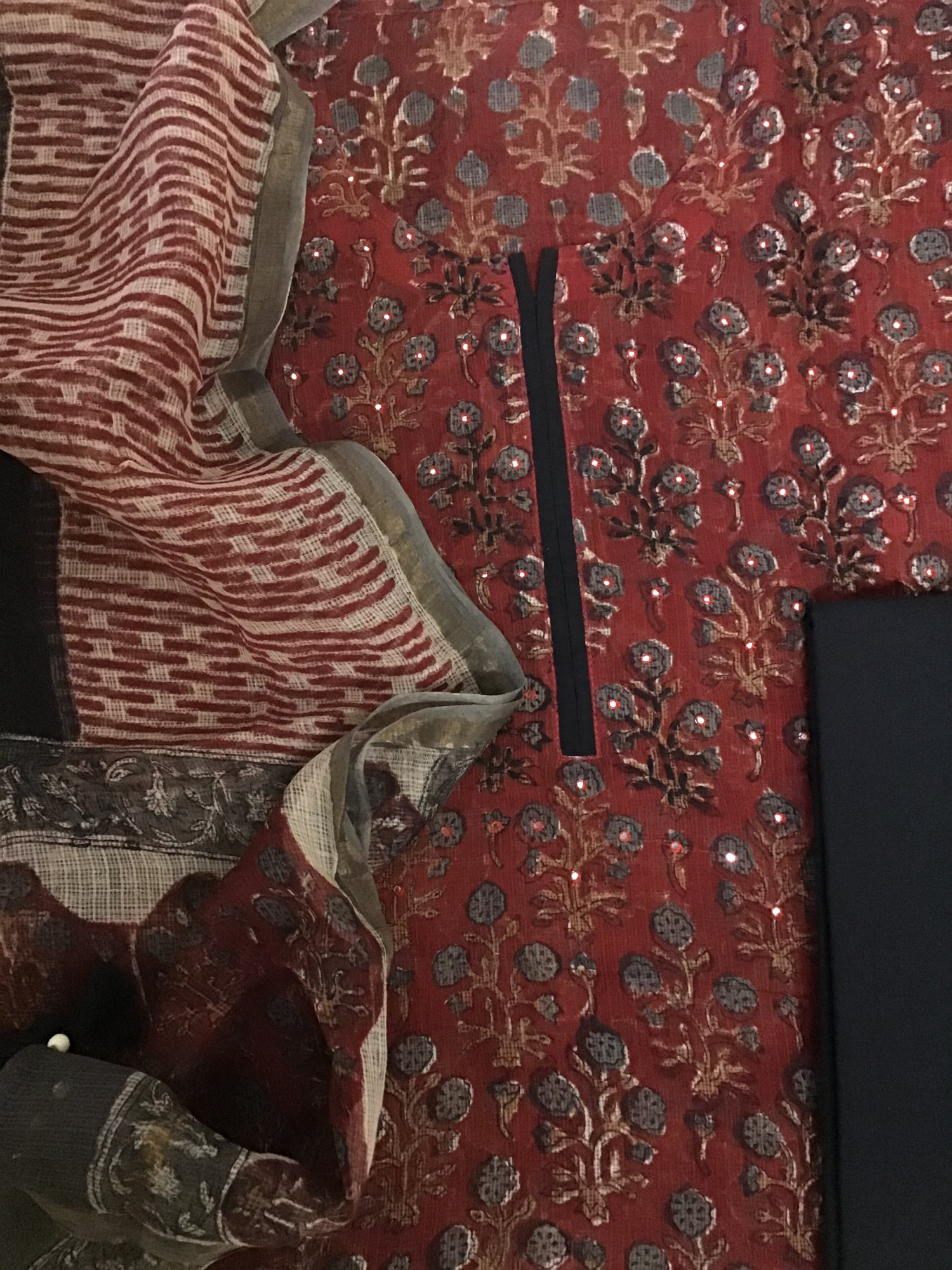 Pure Kota Cotton Printed Embroidered Suit - Maroon