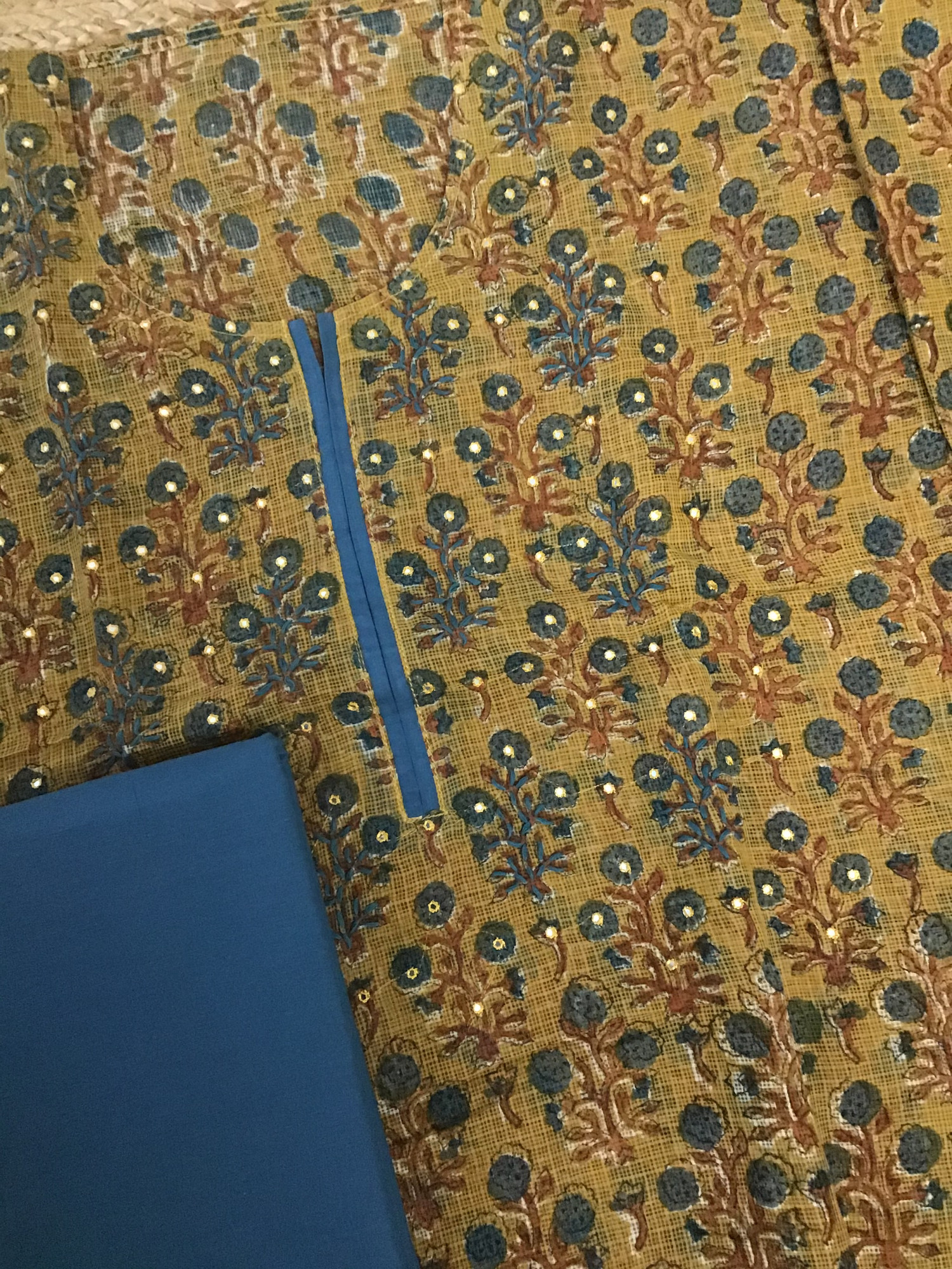 Pure Kota Cotton Printed Embroidered Suit - Yellow