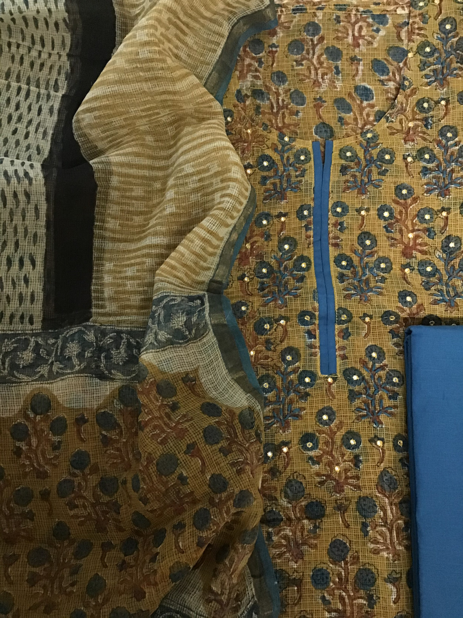 Pure Kota Cotton Printed Embroidered Suit - Yellow