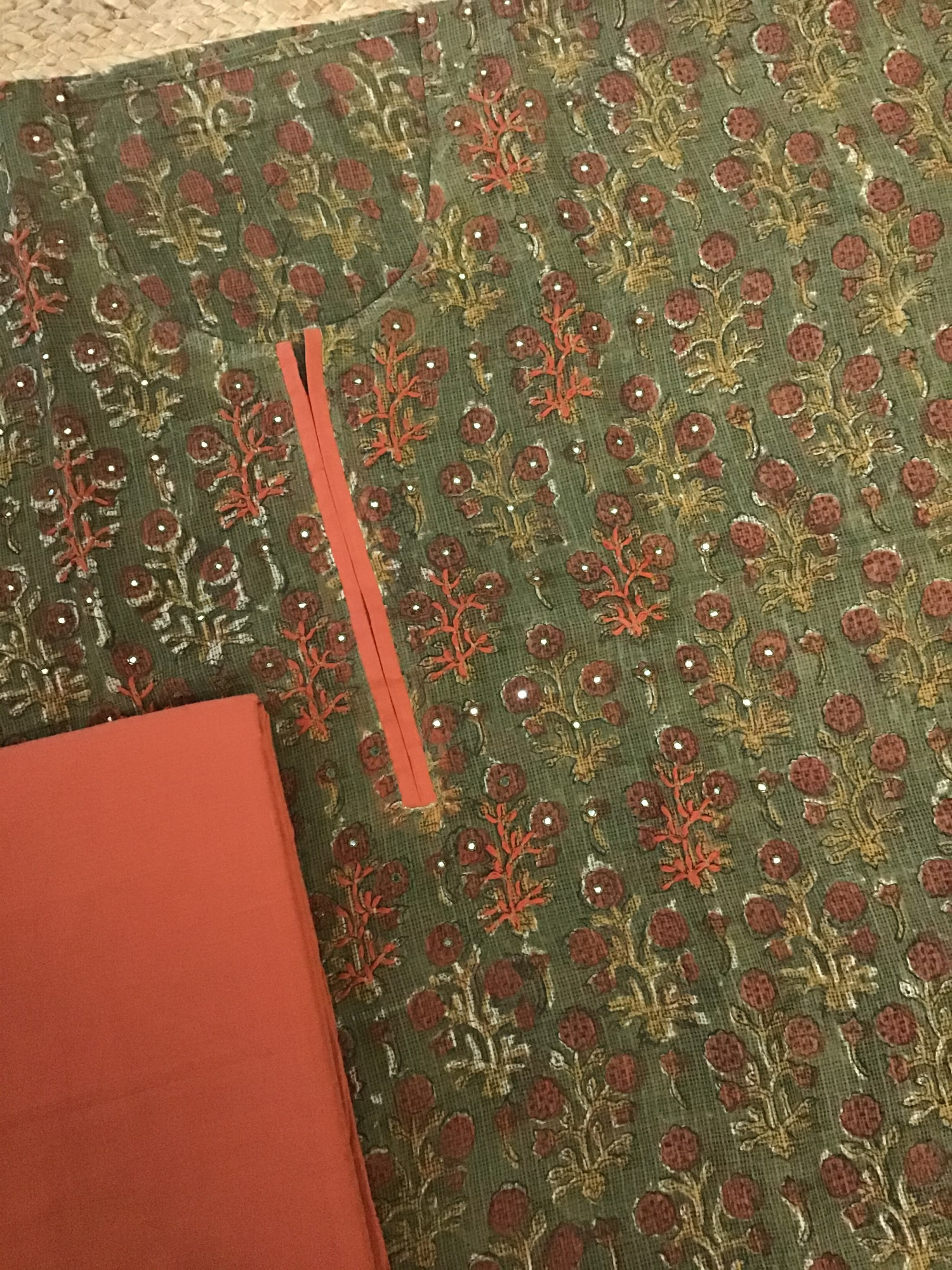 Pure Kota Cotton Printed Embroidered Suit - Green