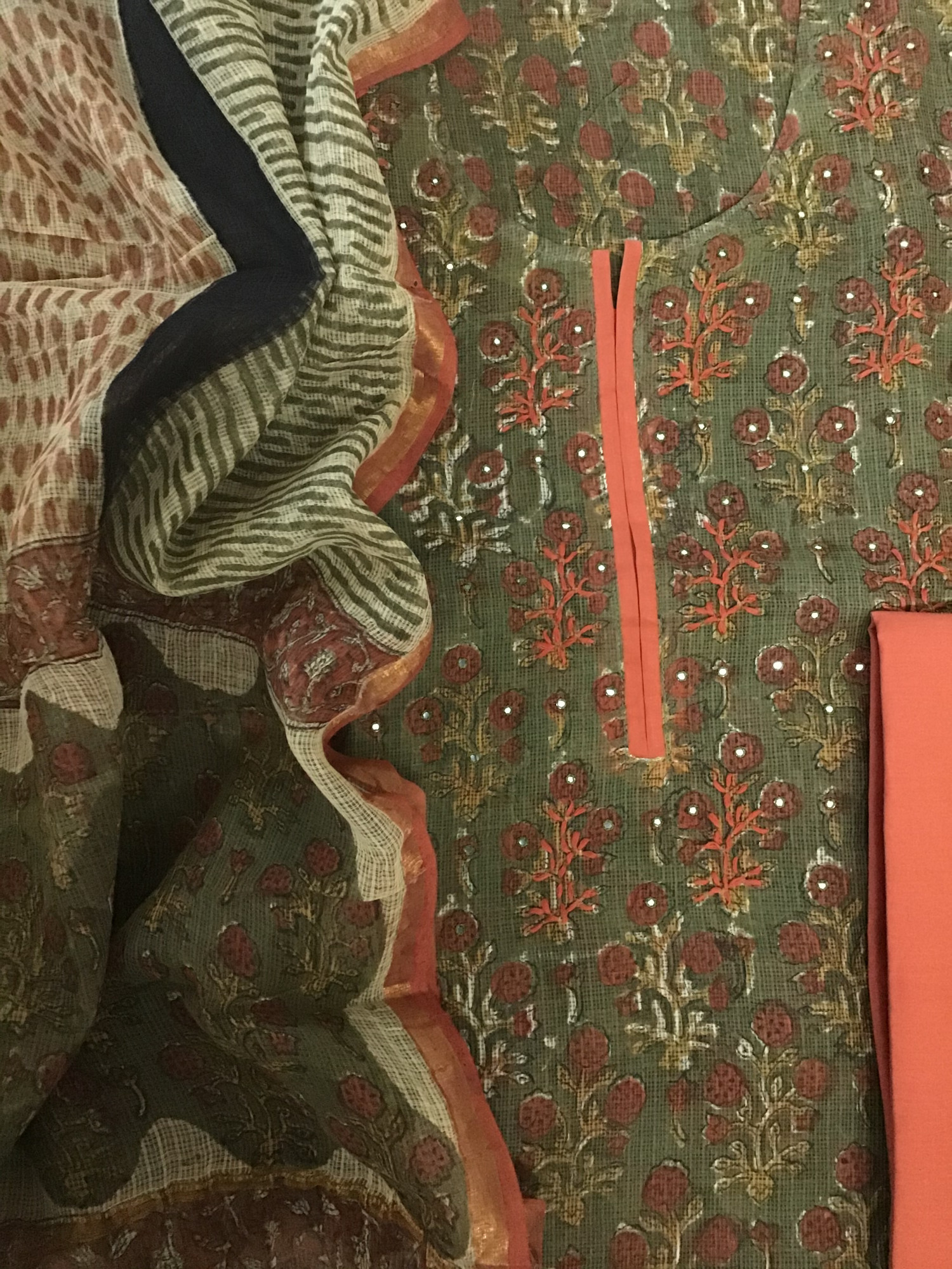 Pure Kota Cotton Printed Embroidered Suit - Green