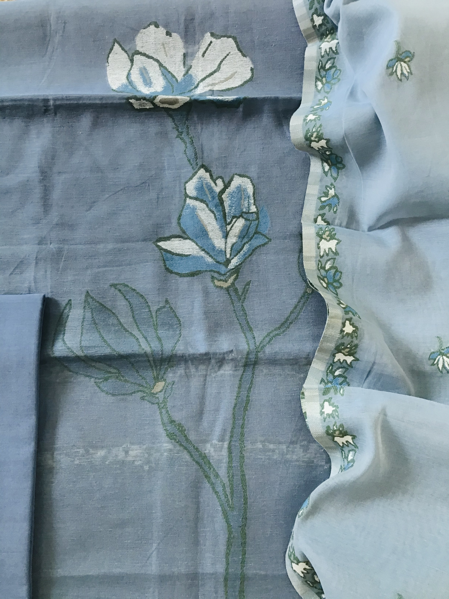 Soft Slub Chanderi Jamdani Weaved Suit - Blue