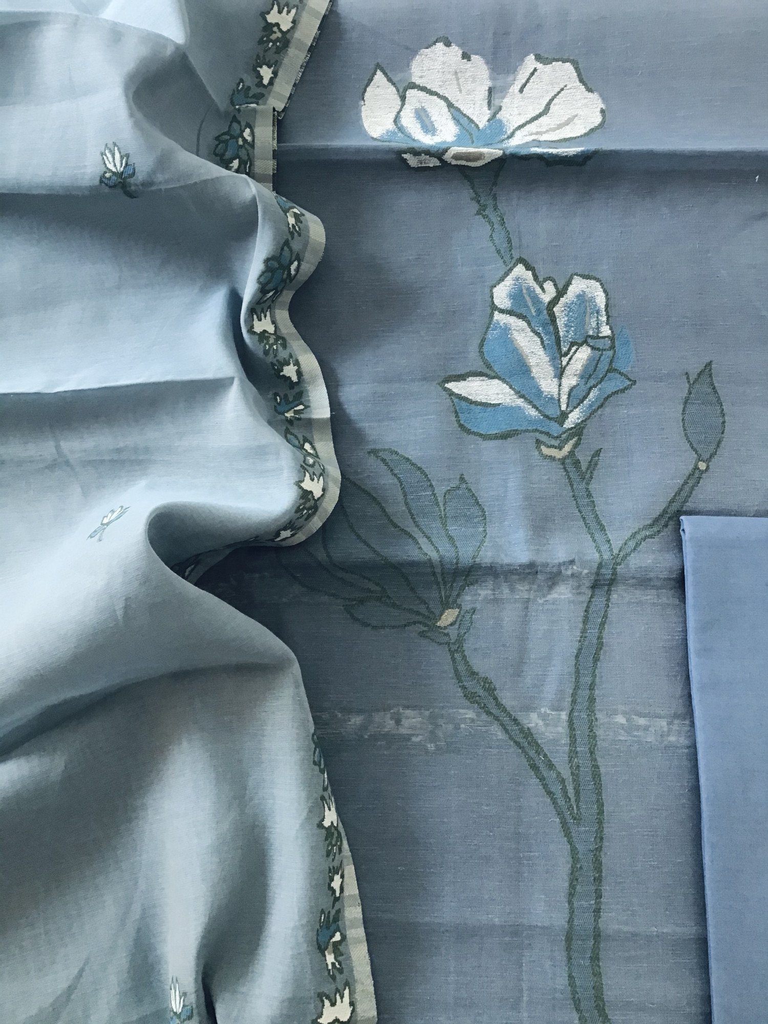 Soft Slub Chanderi Jamdani Weaved Suit - Blue