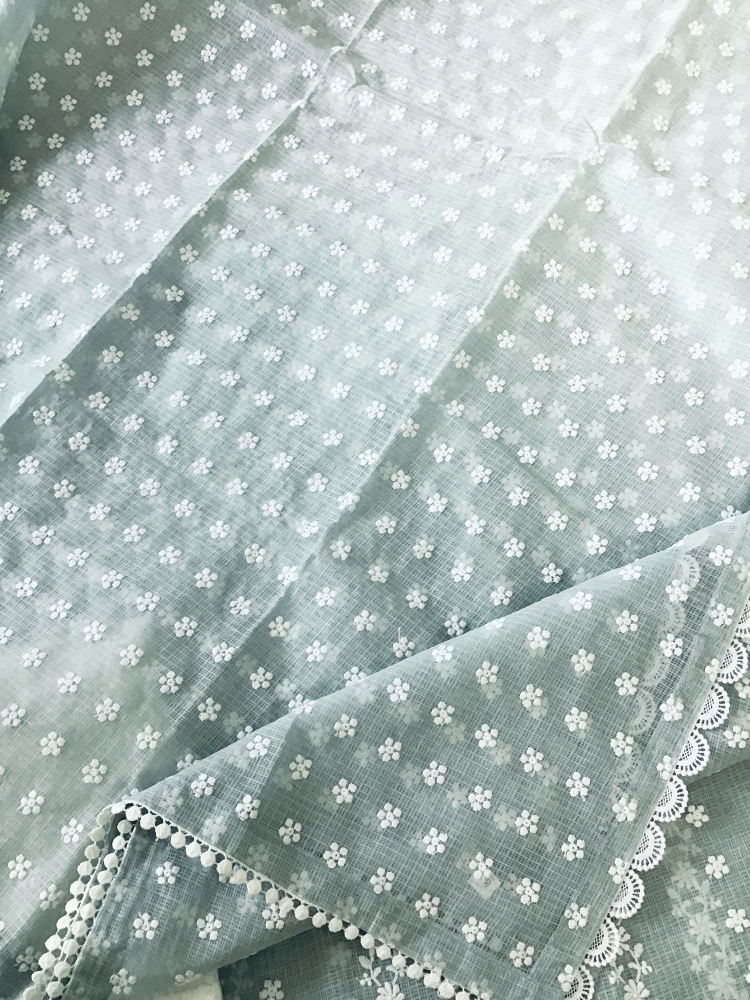 Pure Kota Cotton Embroidered Suit - Greyish Green