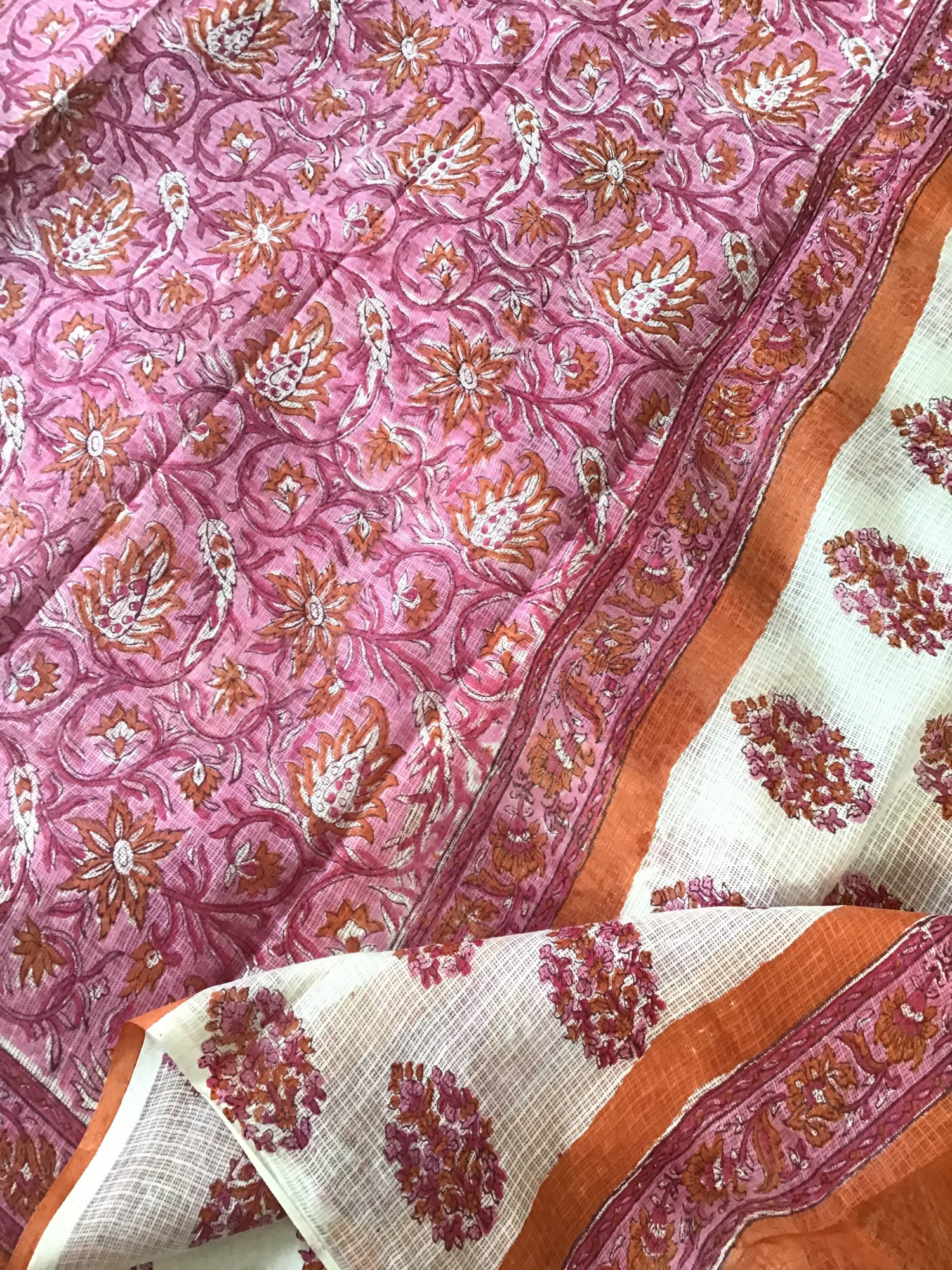 Pure Fine Cotton Printed Suit - WhitePink