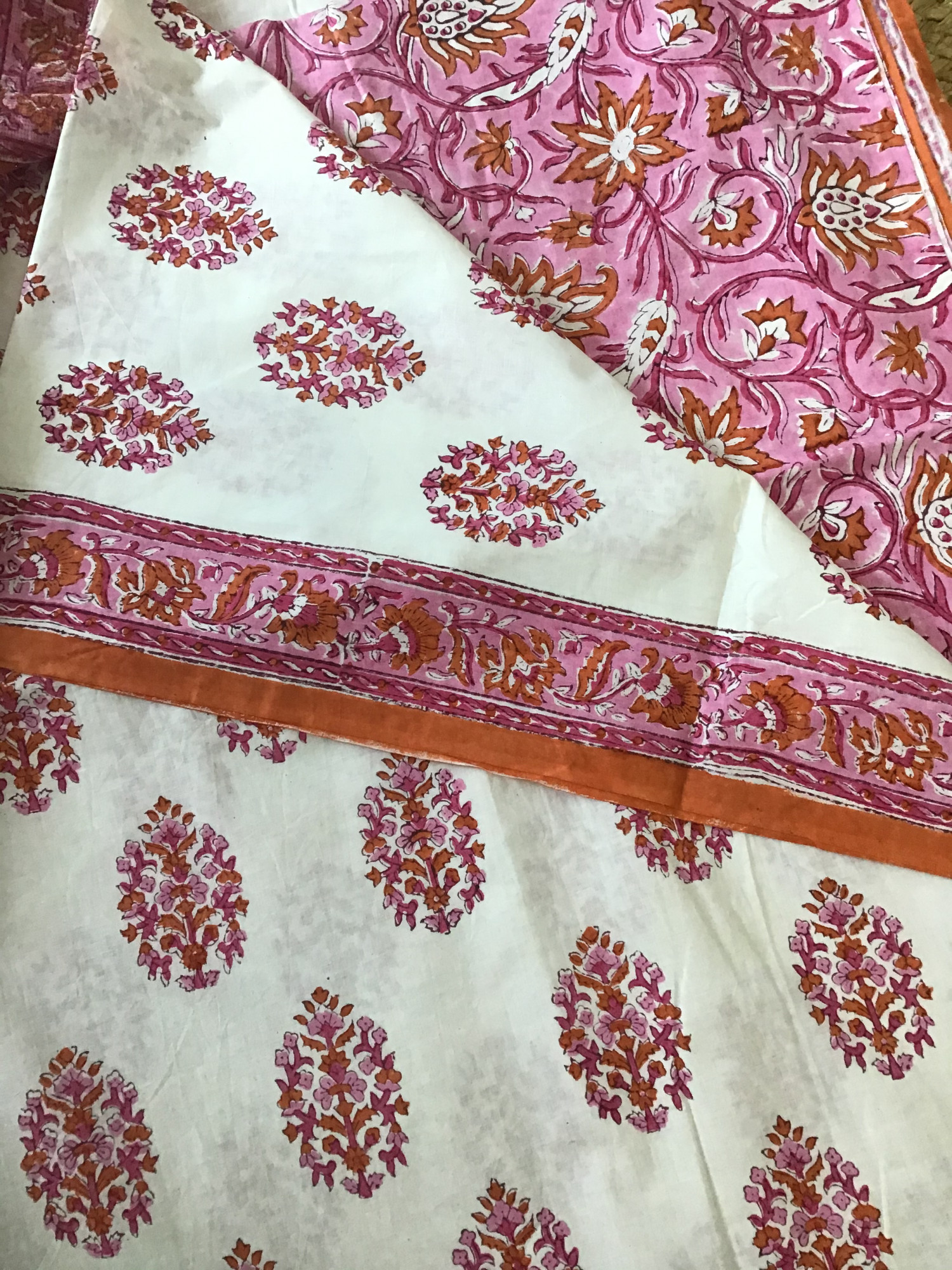 Pure Fine Cotton Printed Suit - WhitePink