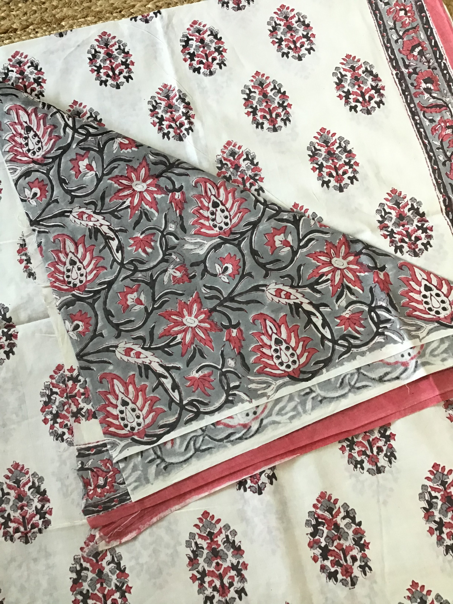 Pure Fine Cotton Printed Suit - WhiteGrey