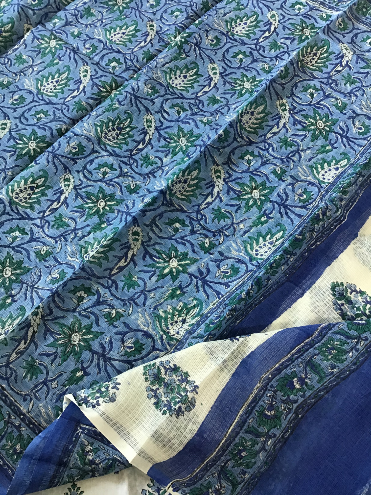 Pure Fine Cotton Printed Suit - WhiteBlue