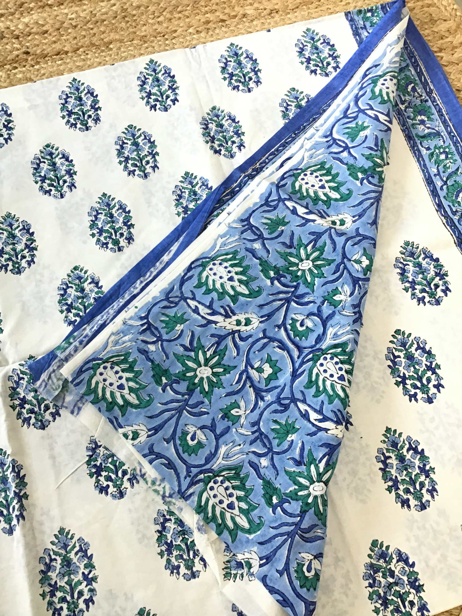 Pure Fine Cotton Printed Suit - WhiteBlue