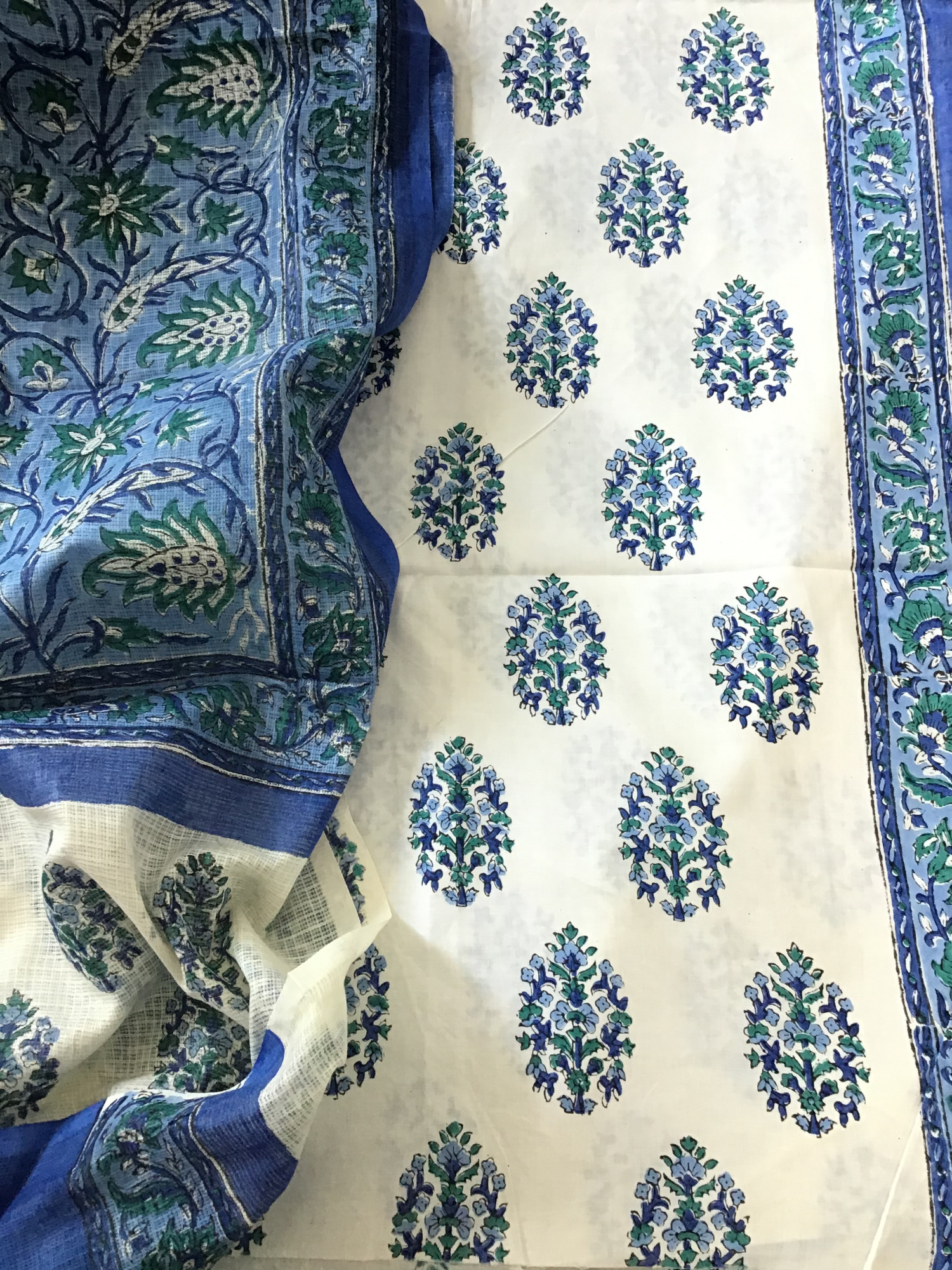 Pure Fine Cotton Printed Suit - WhiteBlue