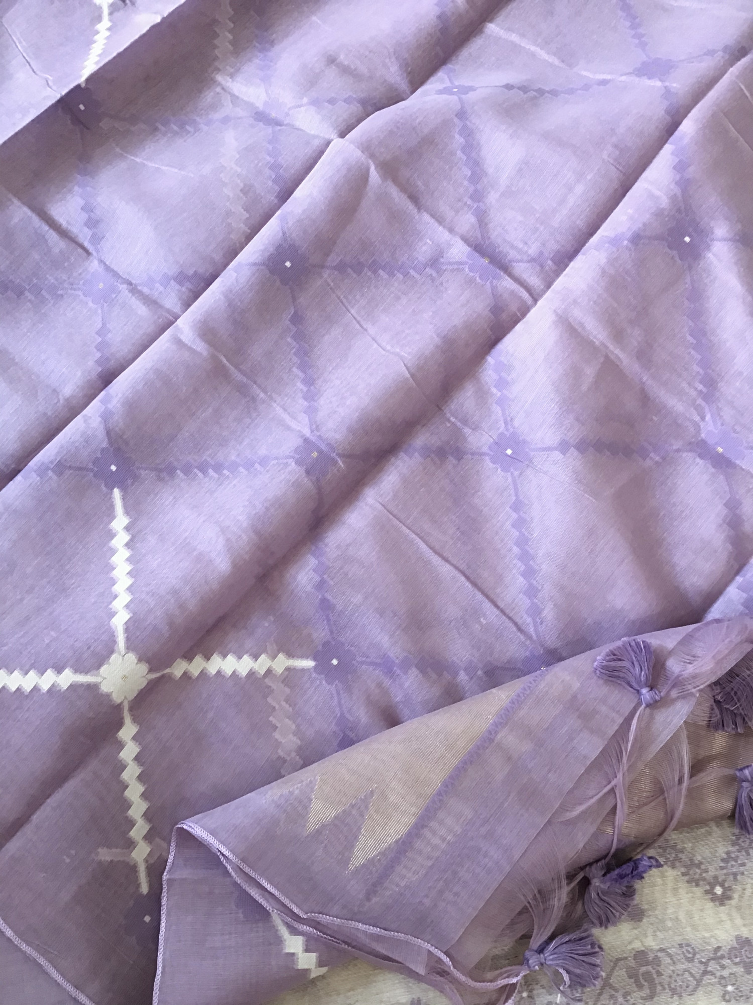 Soft Slub Chanderi Jamdani Weaved Embroidered Suit - BeigePurple