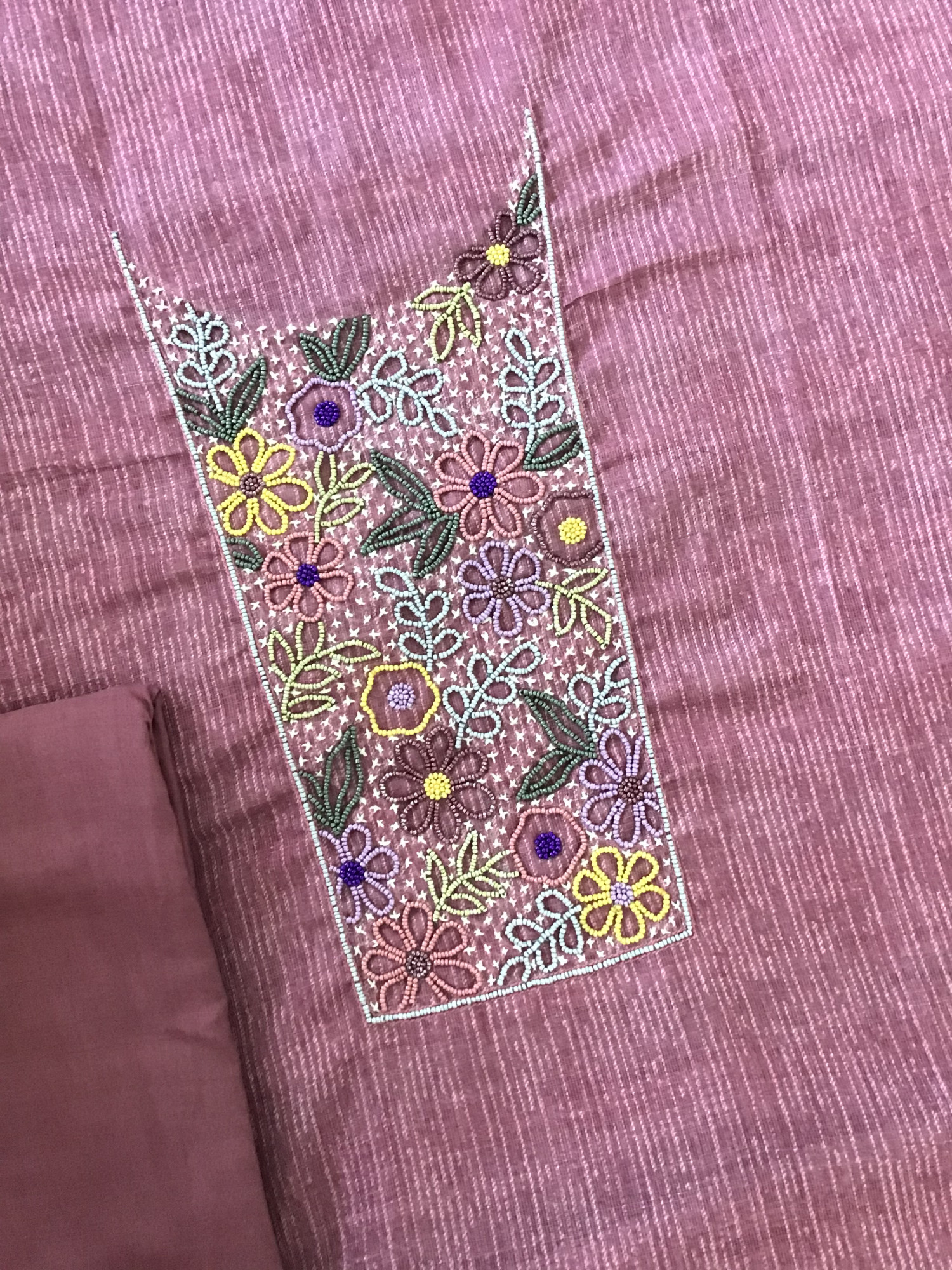 Soft Kota Cotton Printed Embroidered Suit - Pink