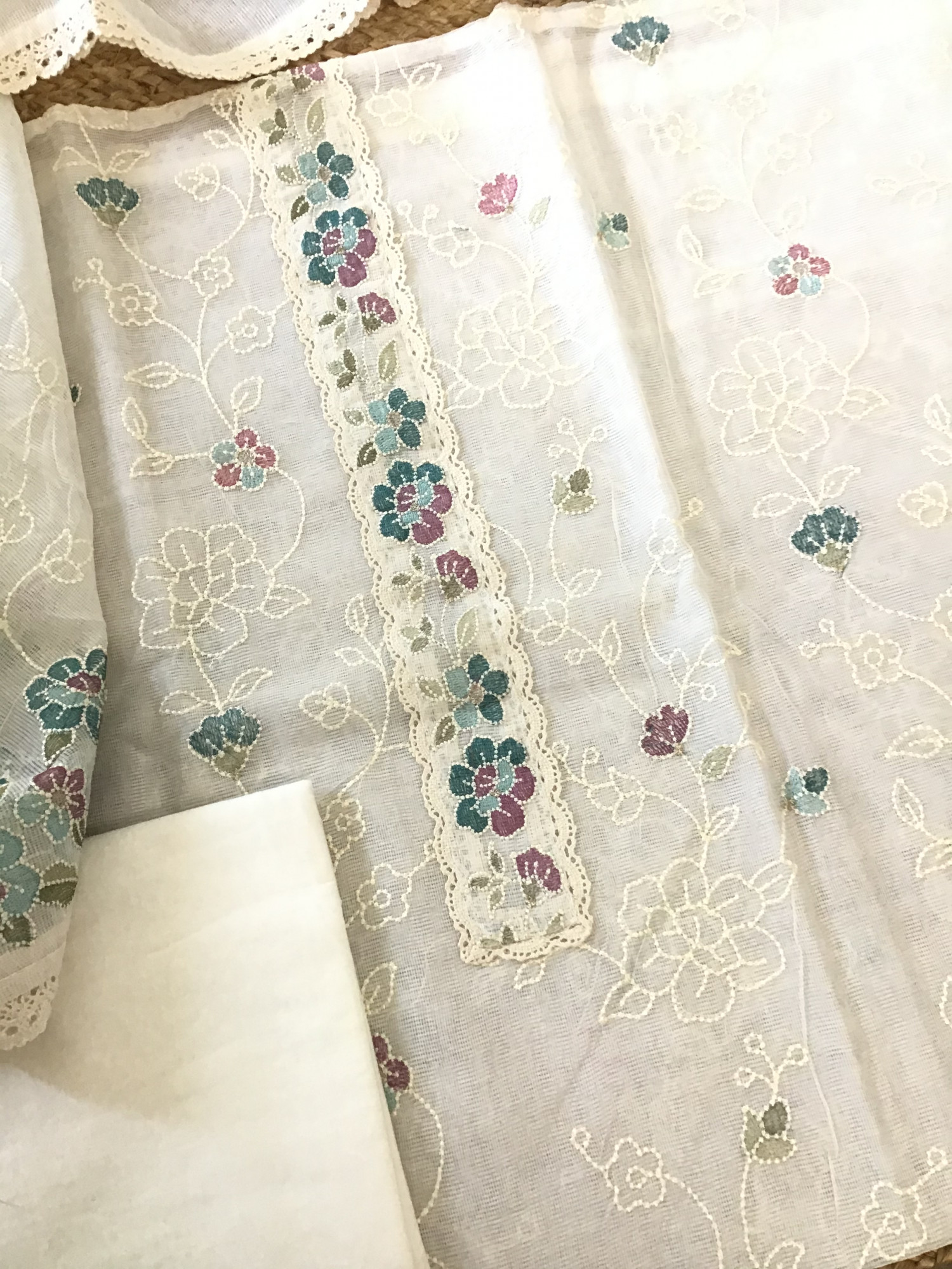 Soft Supernet Embroidered Suit - WhiteBlue