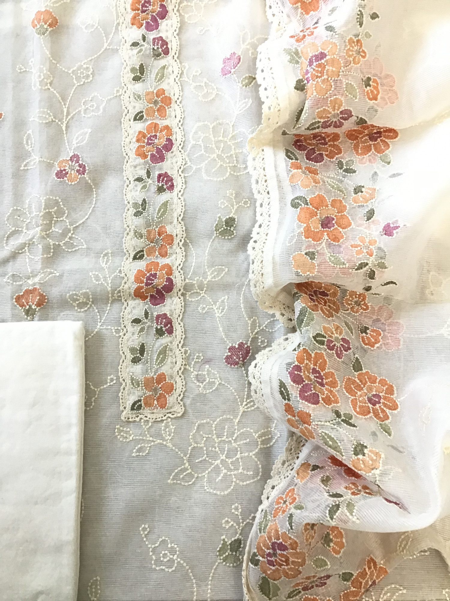 Soft Supernet Embroidered Suit - WhiteOrange