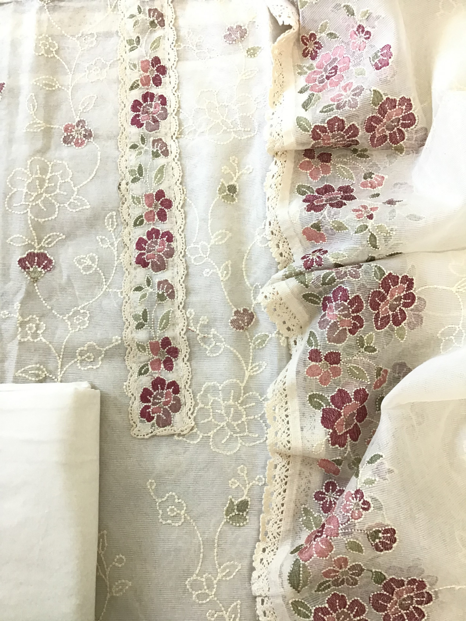 Soft Supernet Embroidered Suit - WhiteWine